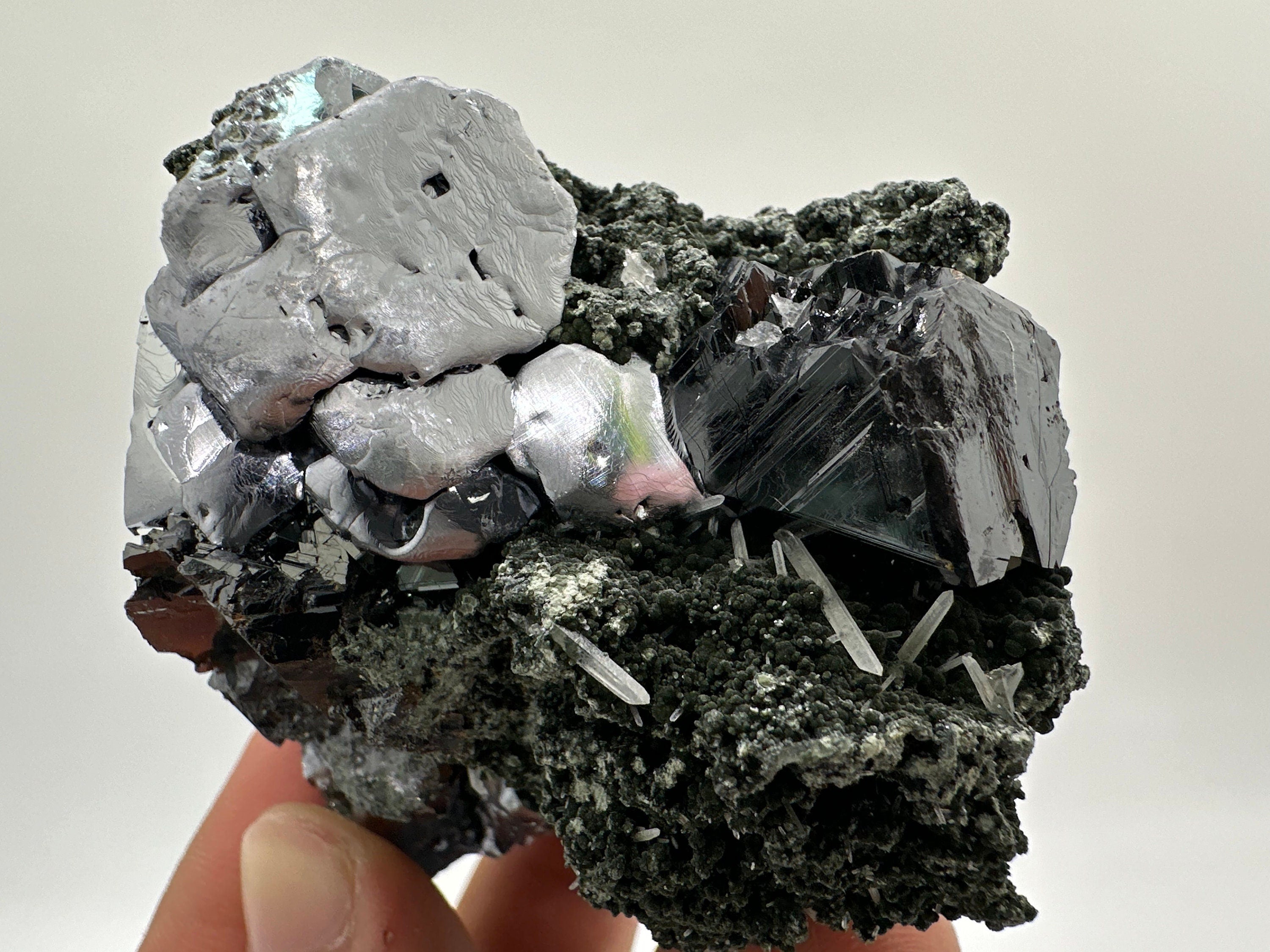 Galena, Calcite, Sphalerite on Quartz with Chlorite: Collection Mineral Decor