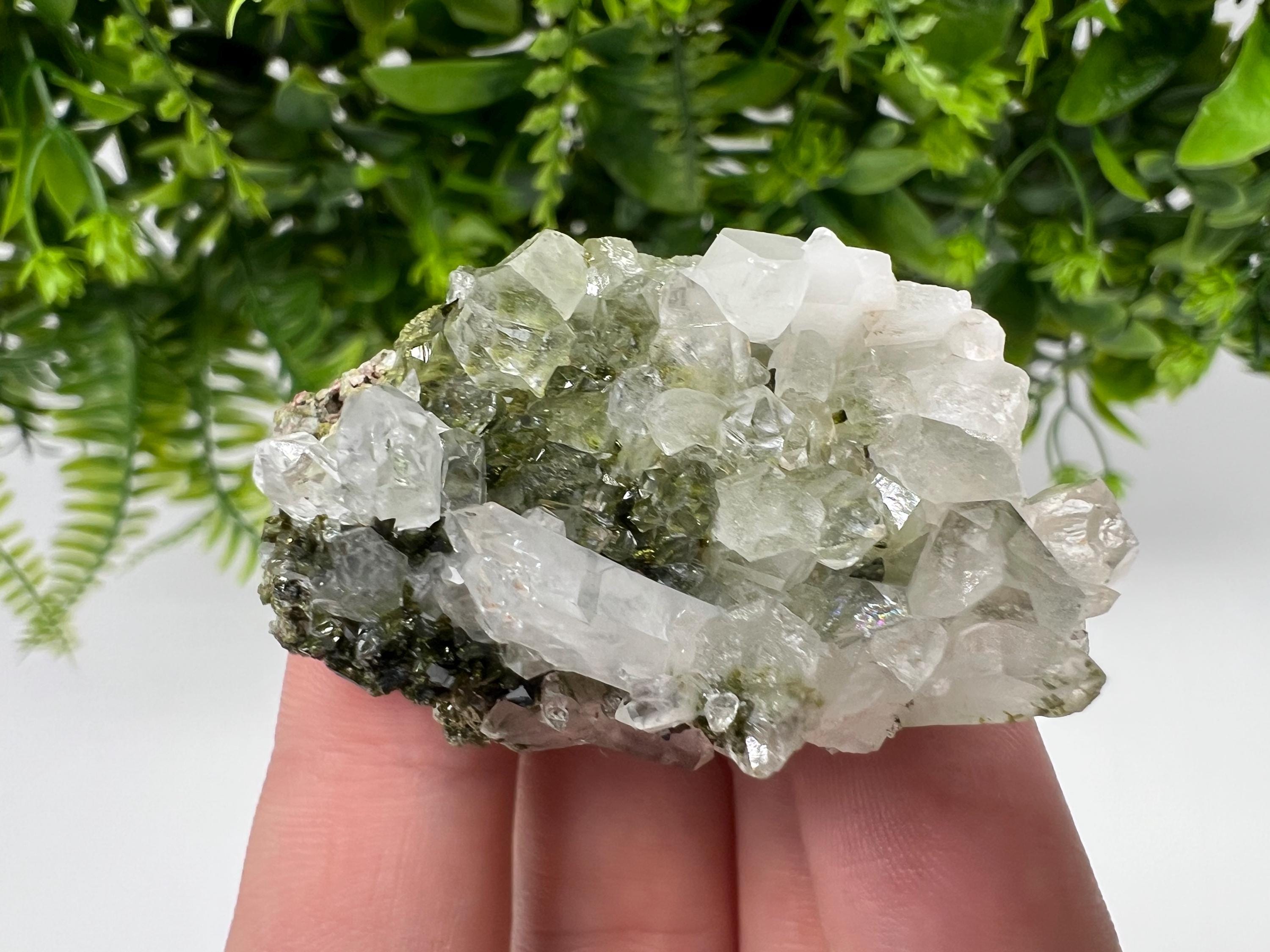 LARGE, Green Epidote with Quartz Crystals - Extremely Sparkly with Rainbows,souvenirs collection stone,gift,decor, Eastern Anatolian, Turkey