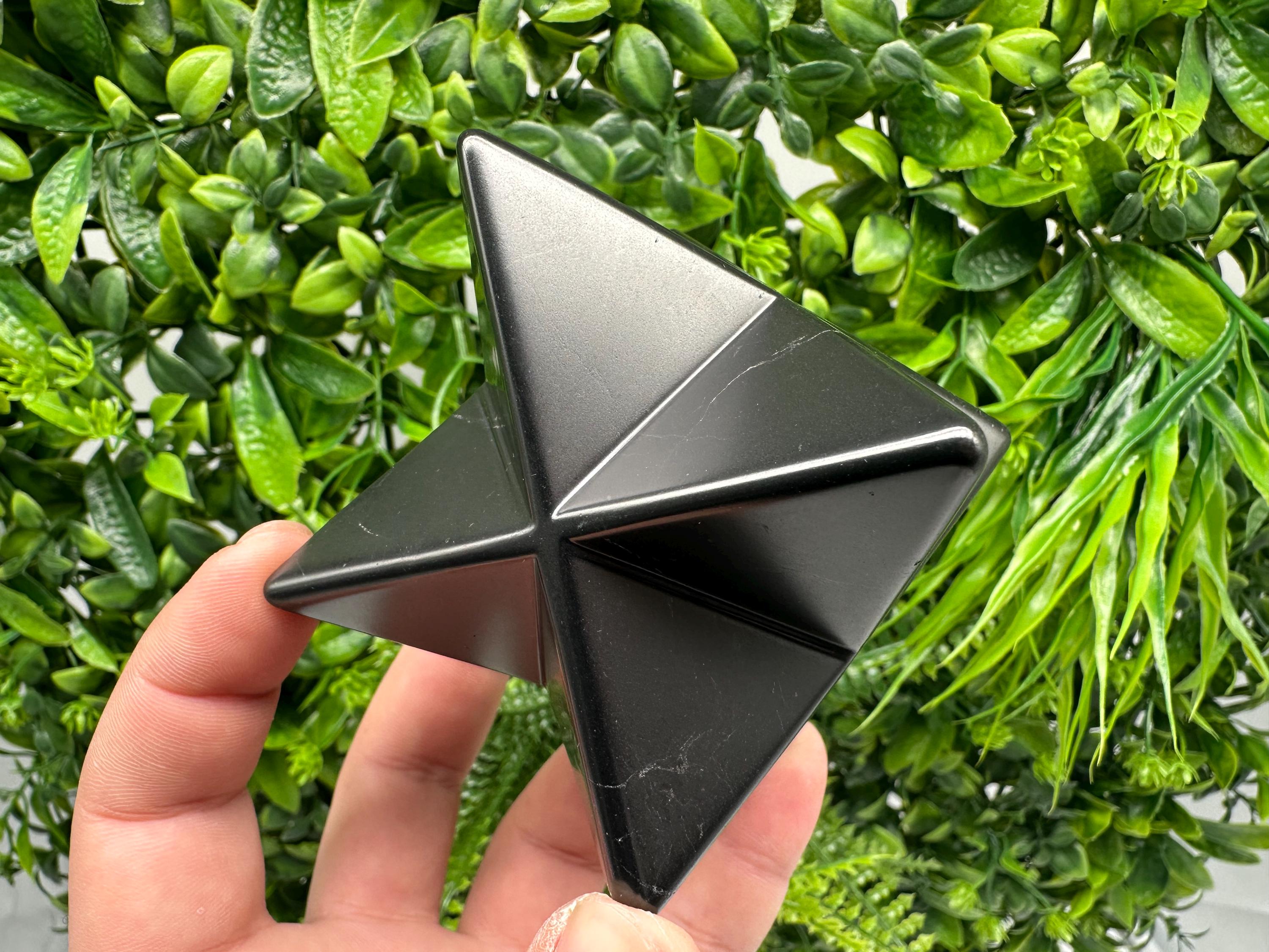 Polished Shungite Merkaba Star, Authentic Crystal, Reiki Healing