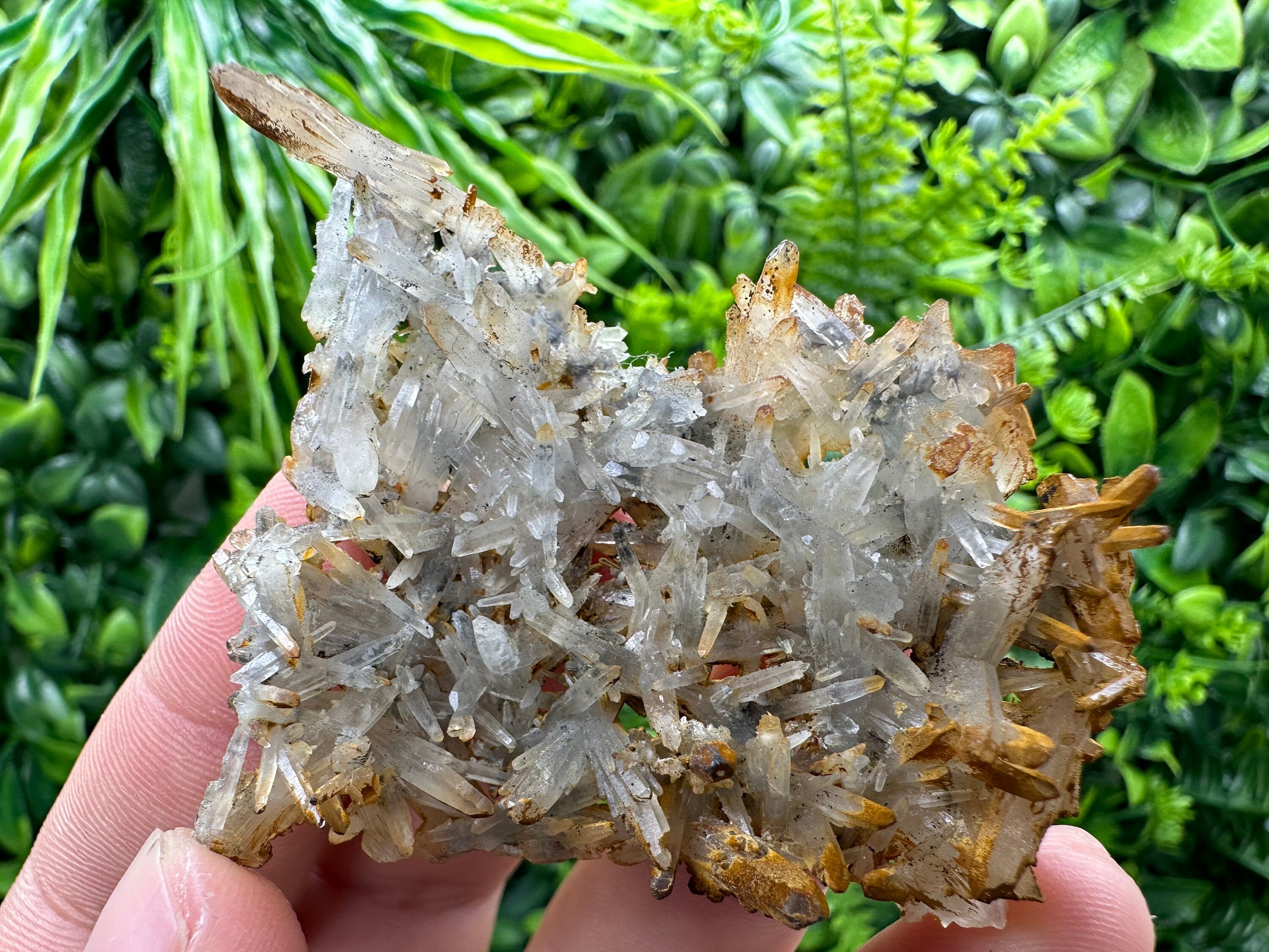 Quartz Crystal Cluster with Limonite, Iron Oxide Mineral Specimen