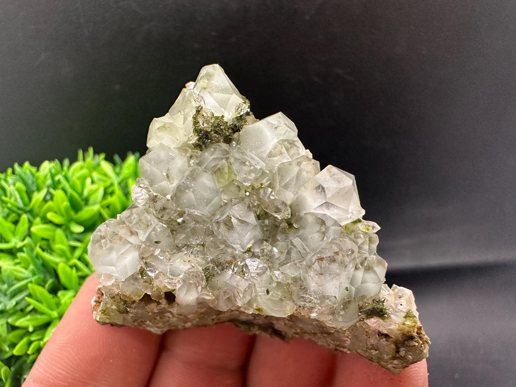 Rare Green Epidote with Quartz Crystals: Sparkly Rainbow Mineral Decor
