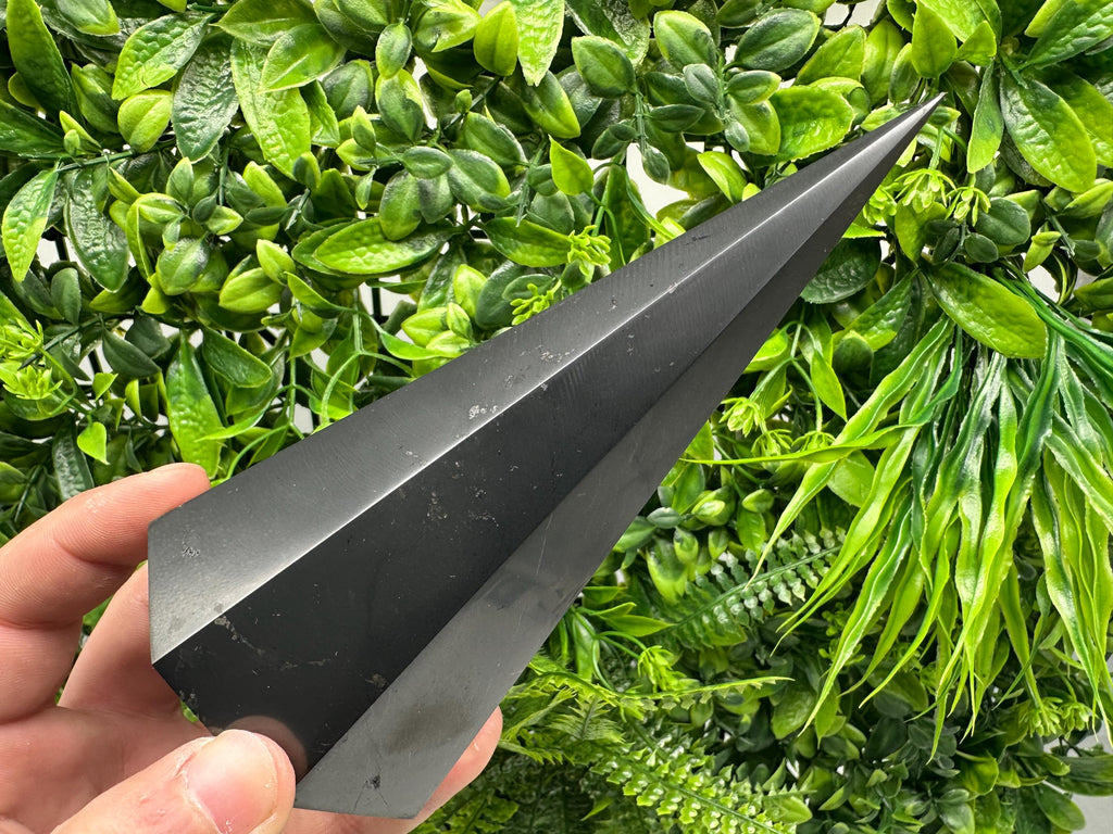 Shungite Pyramid Tower: EMF Protection Stone, Healing Crystal