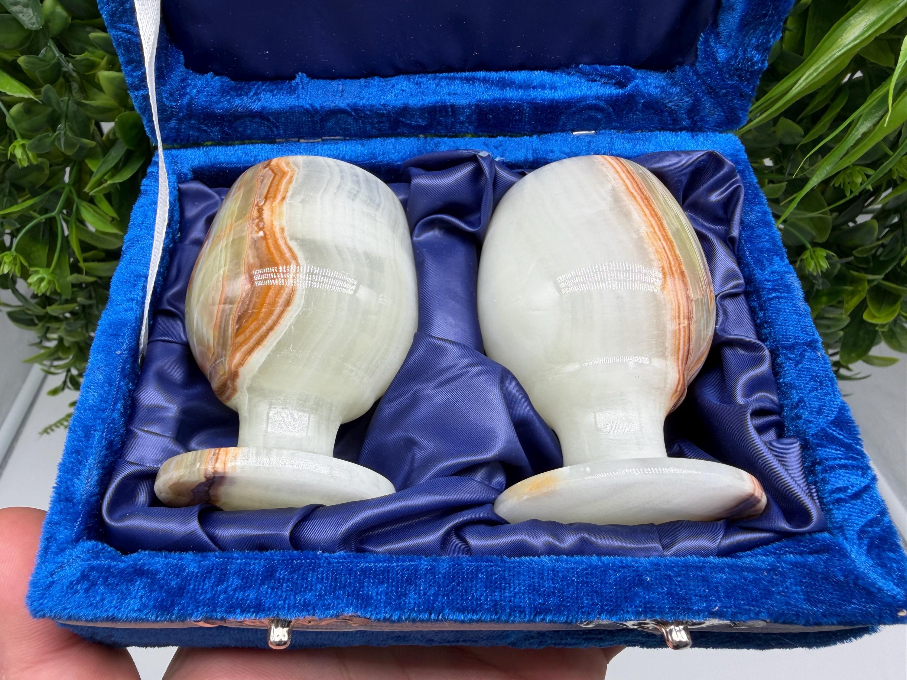 Vintage Natural Onyx Goblet Set: Stone Barware, 8cm WHIT BOX