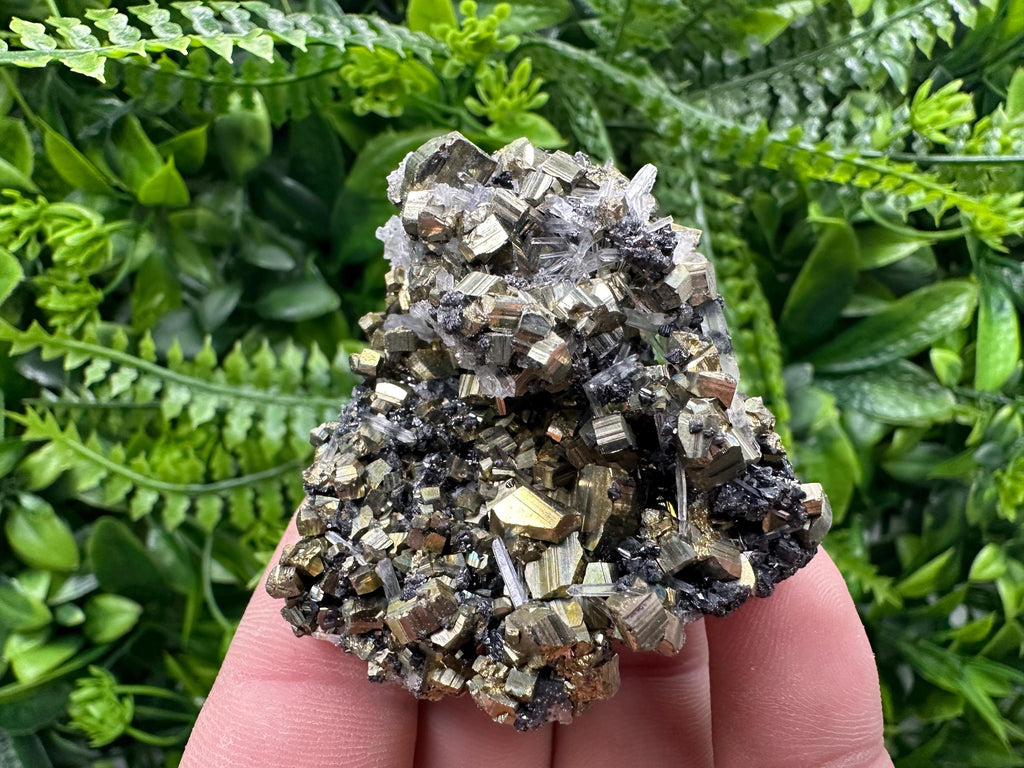 Rainbow Pyrite Cluster on Sphalerite Quartz, Bulgaria Mineral Specimen