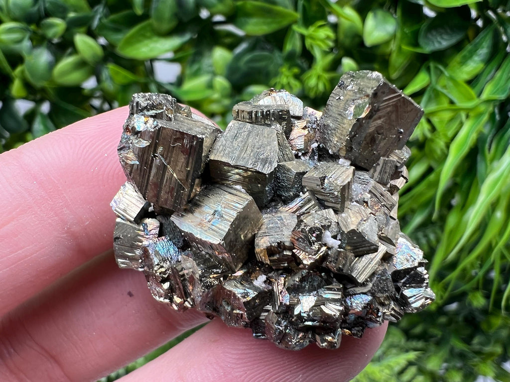 Rainbow Pyrite with Calcite: Natural Crystal Mineral Souvenir