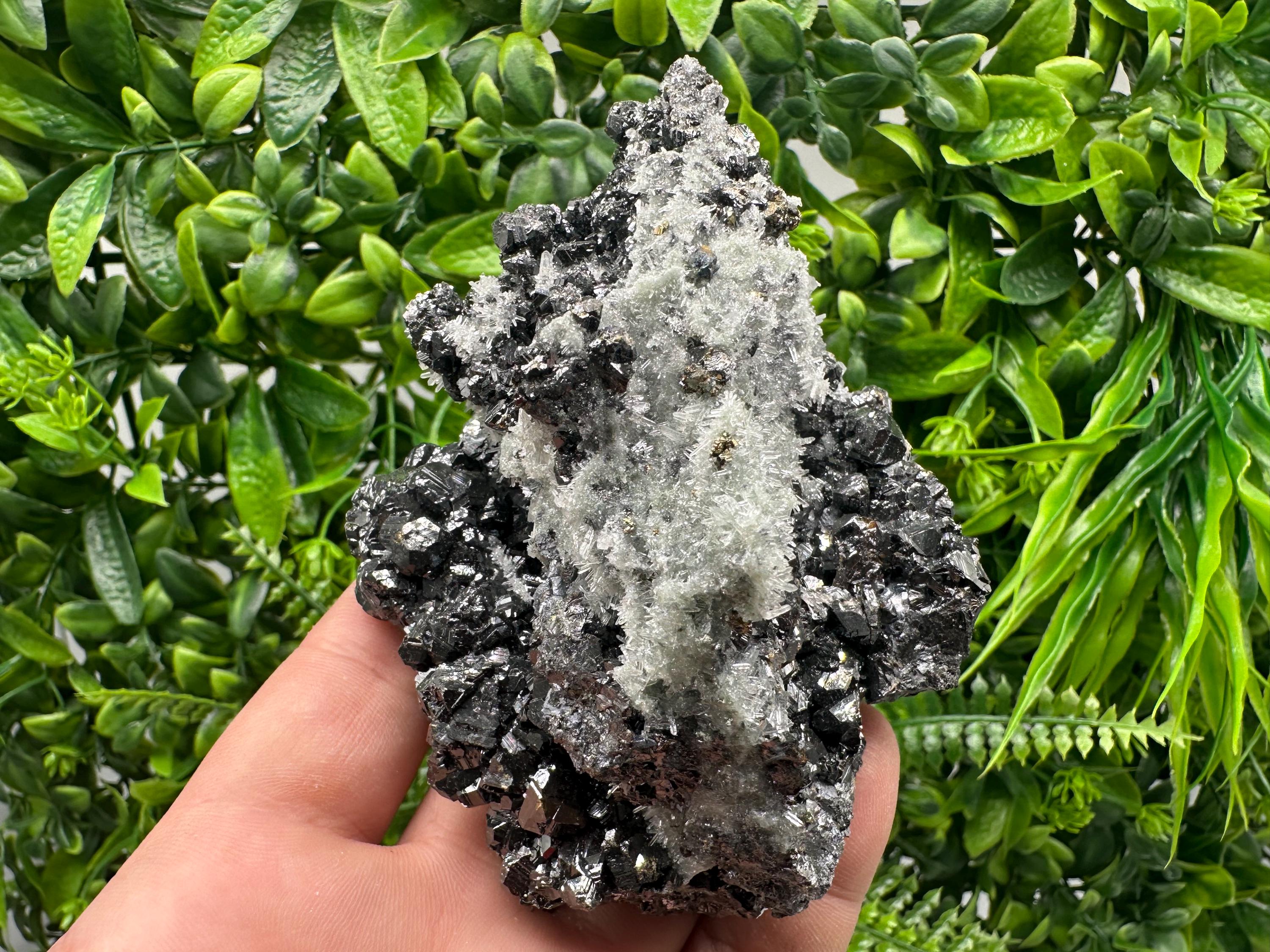 Sphalerite on Green Quartz, Borieva Mine Mineral Specimen