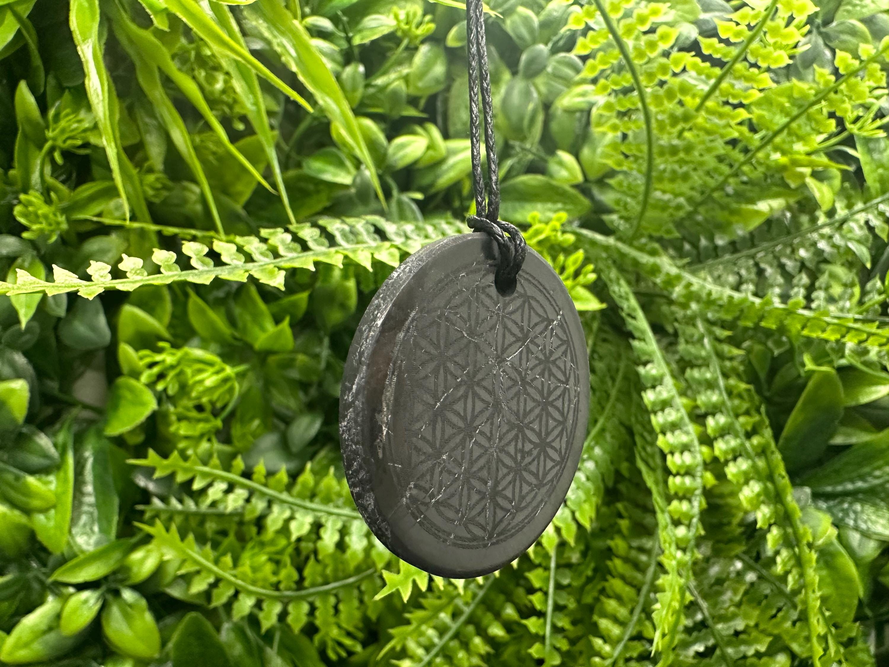 Shungite Flower of Life Pendant: EMF Protection Necklace