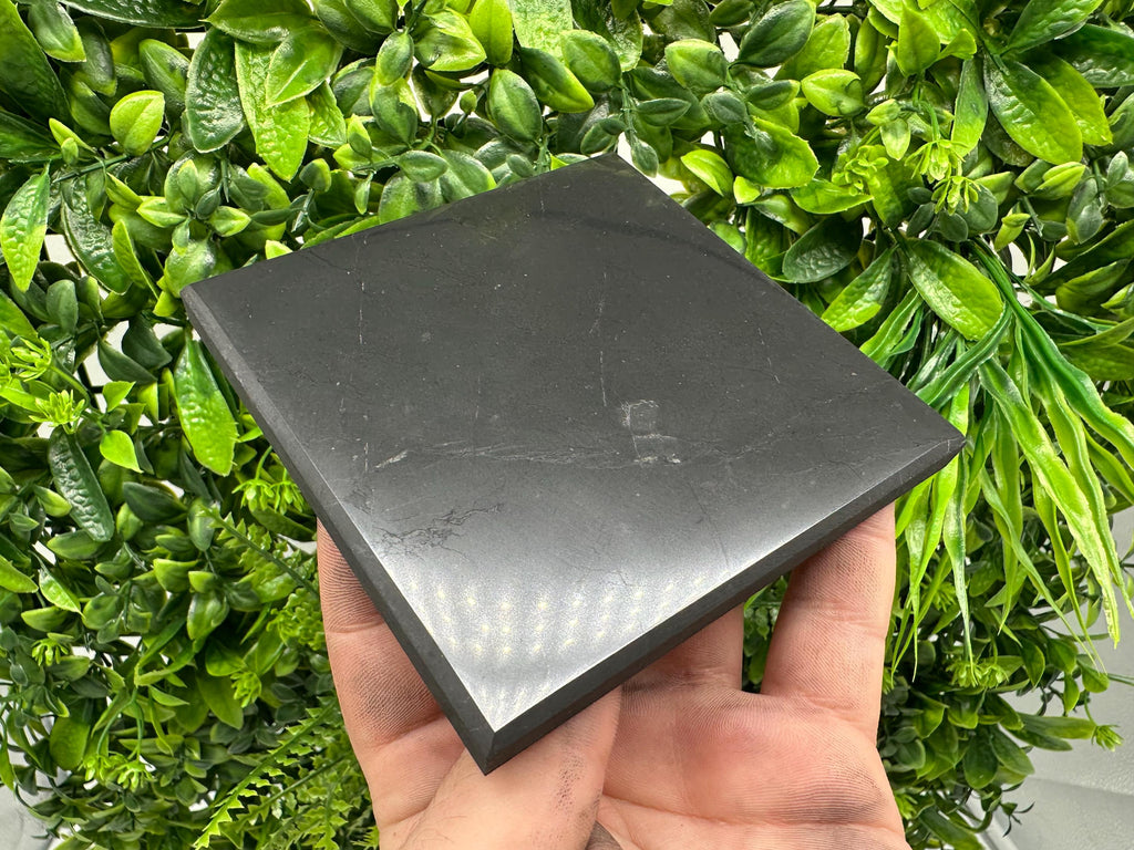 Original Shungite Plate | Polished Stone Tile, 10x10cm