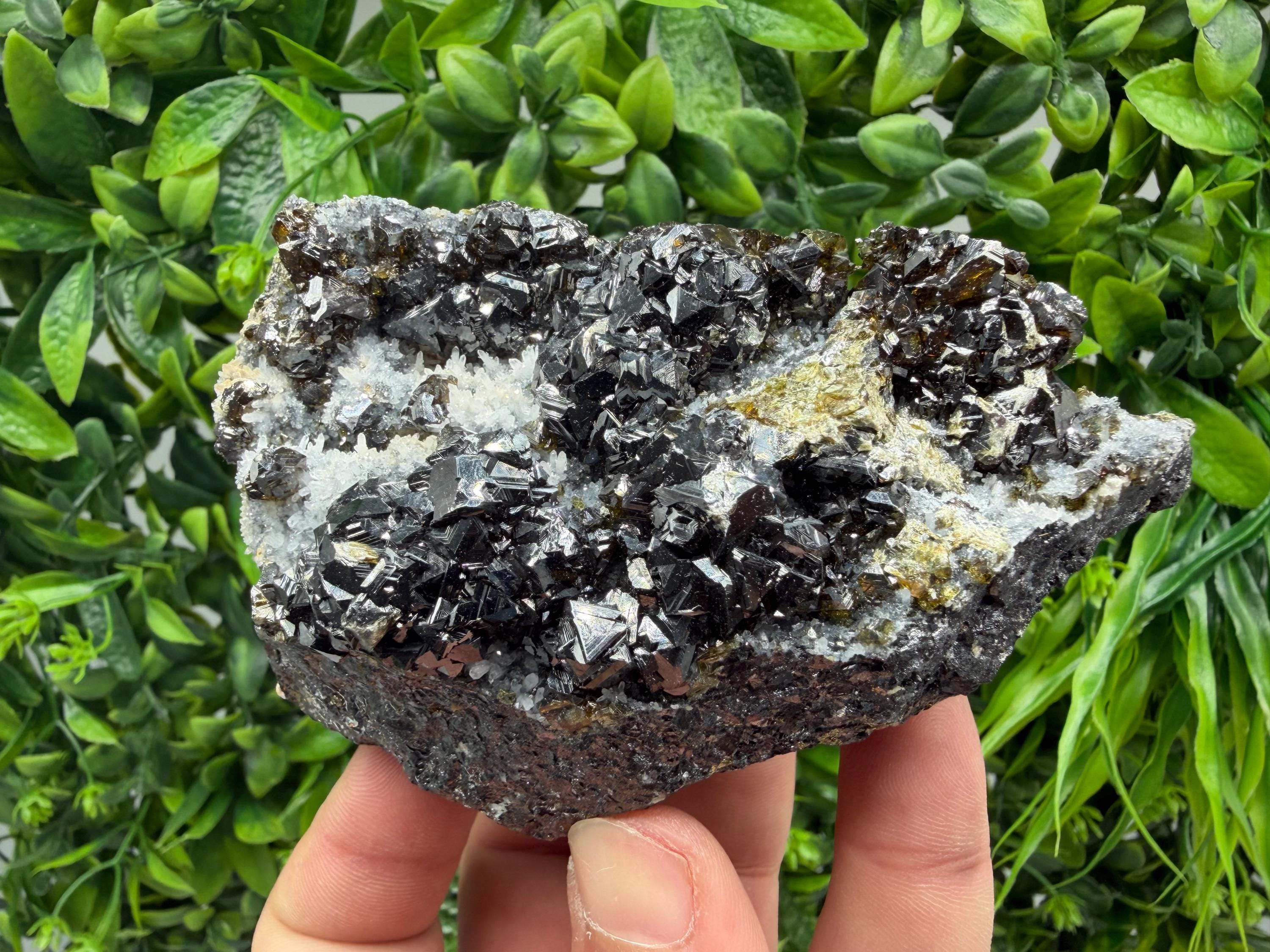Sphalerite Cleiopfane on Quartz Mineral Specimen, Krushev Dol Mine, Bulgaria Home Decor Stone