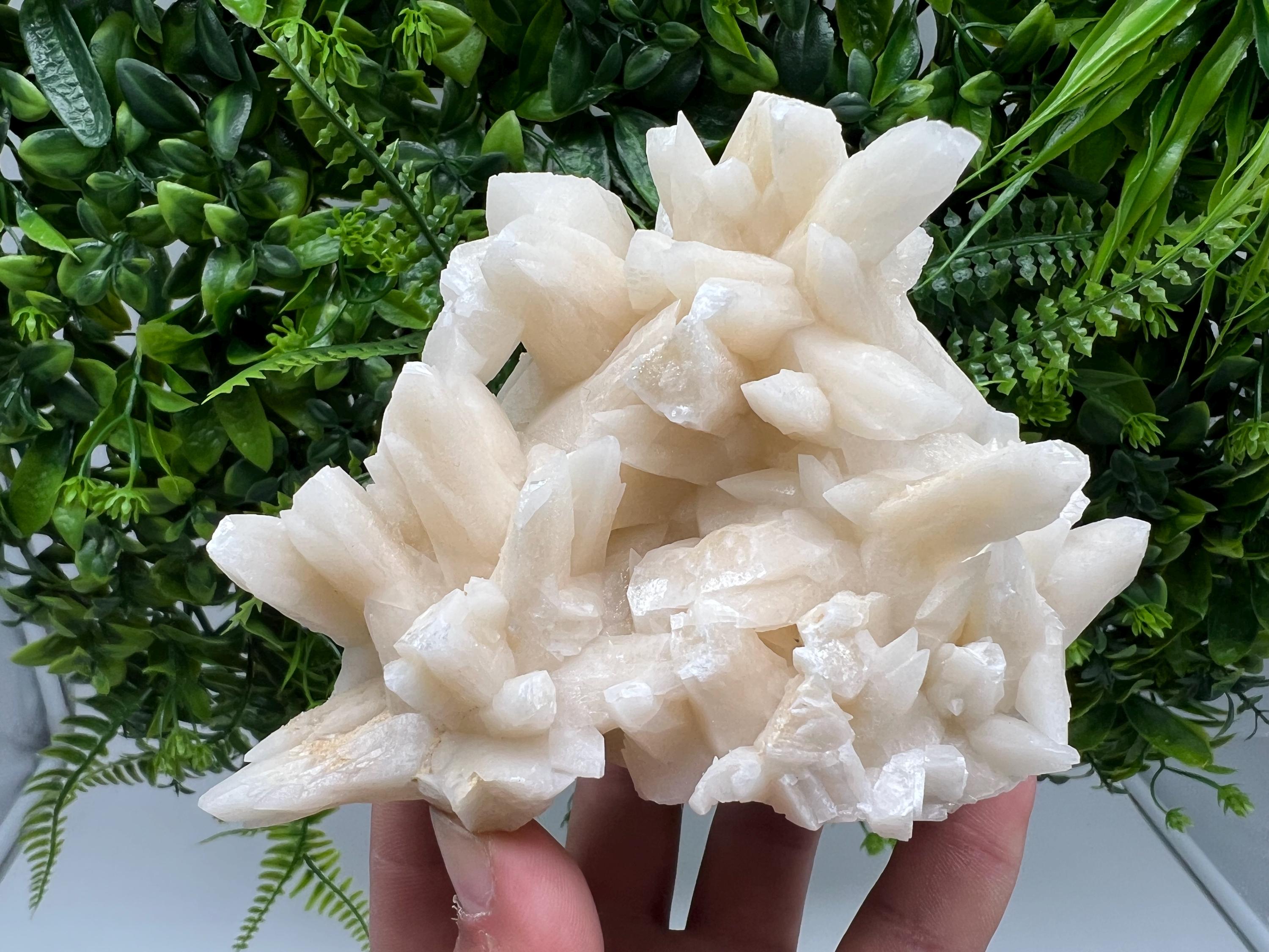 Calcite on Green Quartz: Djurcovo Mine, Bulgaria