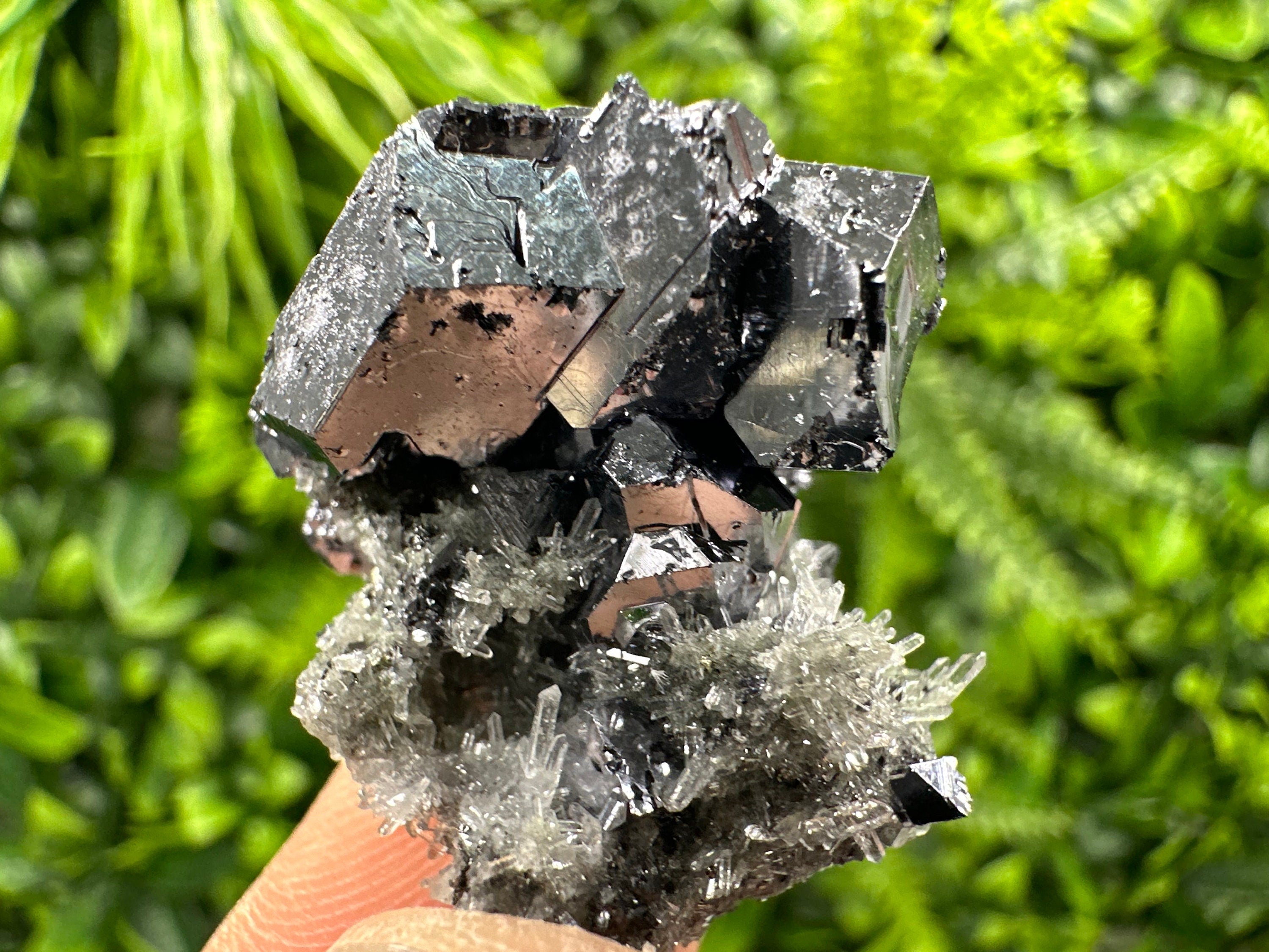 Galena on Needle Quartz, Borieva Mine Crystal