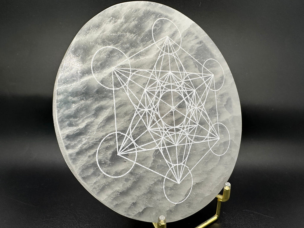 Selenite Charging Plate: Metatron's Cube Sacred Geometry Grid