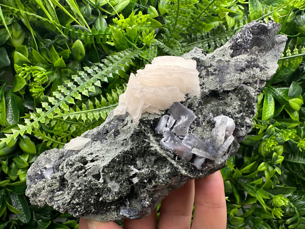 Galena Calcite on Quartz Cluster, Borieva Mine Mineral Specimen