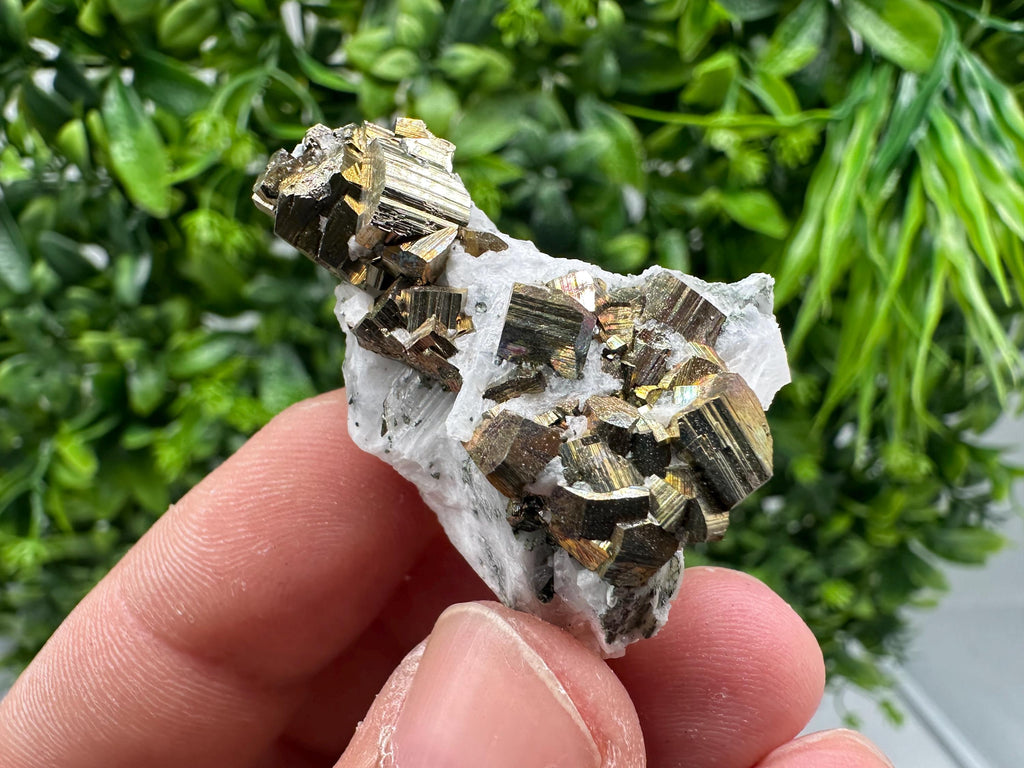 Rainbow Pyrite with Calcite, Natural Crystal Mineral Specimen, Borieva Bulgaria