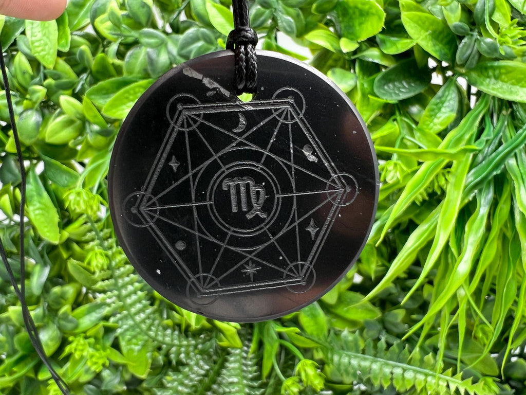 Shungite Virgo Zodiac Pendant Necklace: EMF Protection Healing Stone