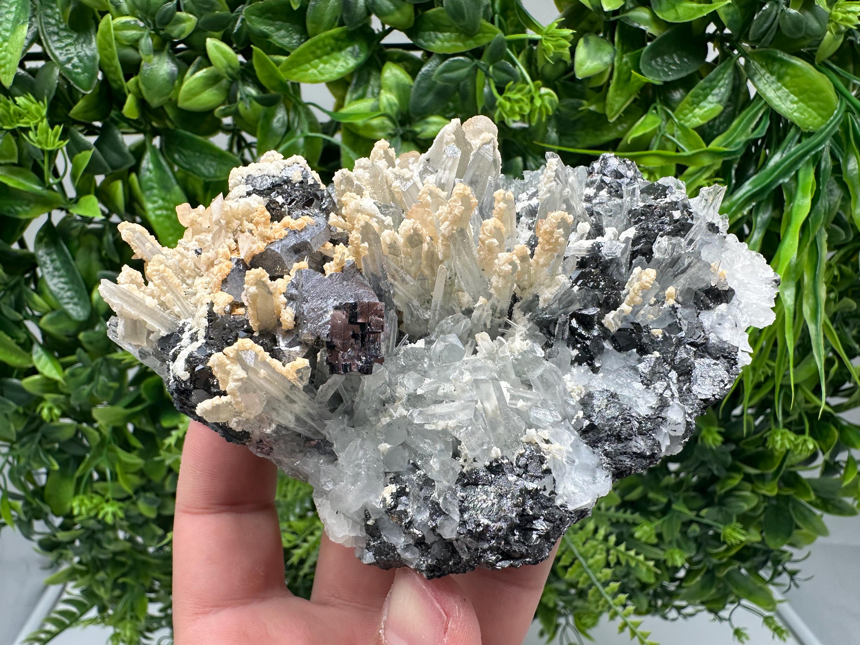 Amazing Galena spinel law on Quartz whit Siderite,from Krushev dol mine,Bulgaria,natural,collection mineral specimen,home decor crystal,souv
