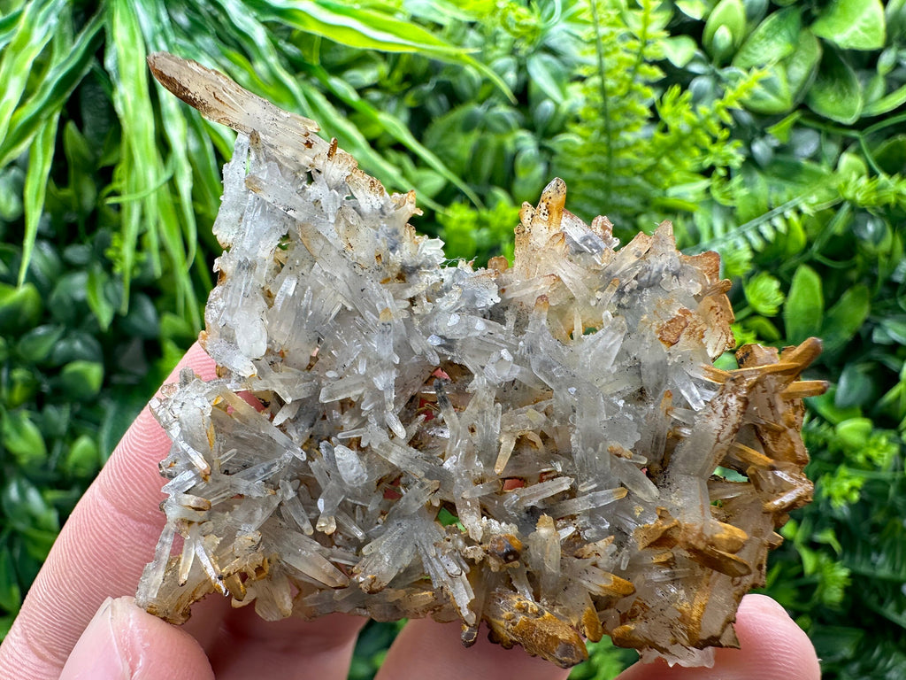 Quartz Crystal Cluster with Limonite, Iron Oxide Mineral Specimen