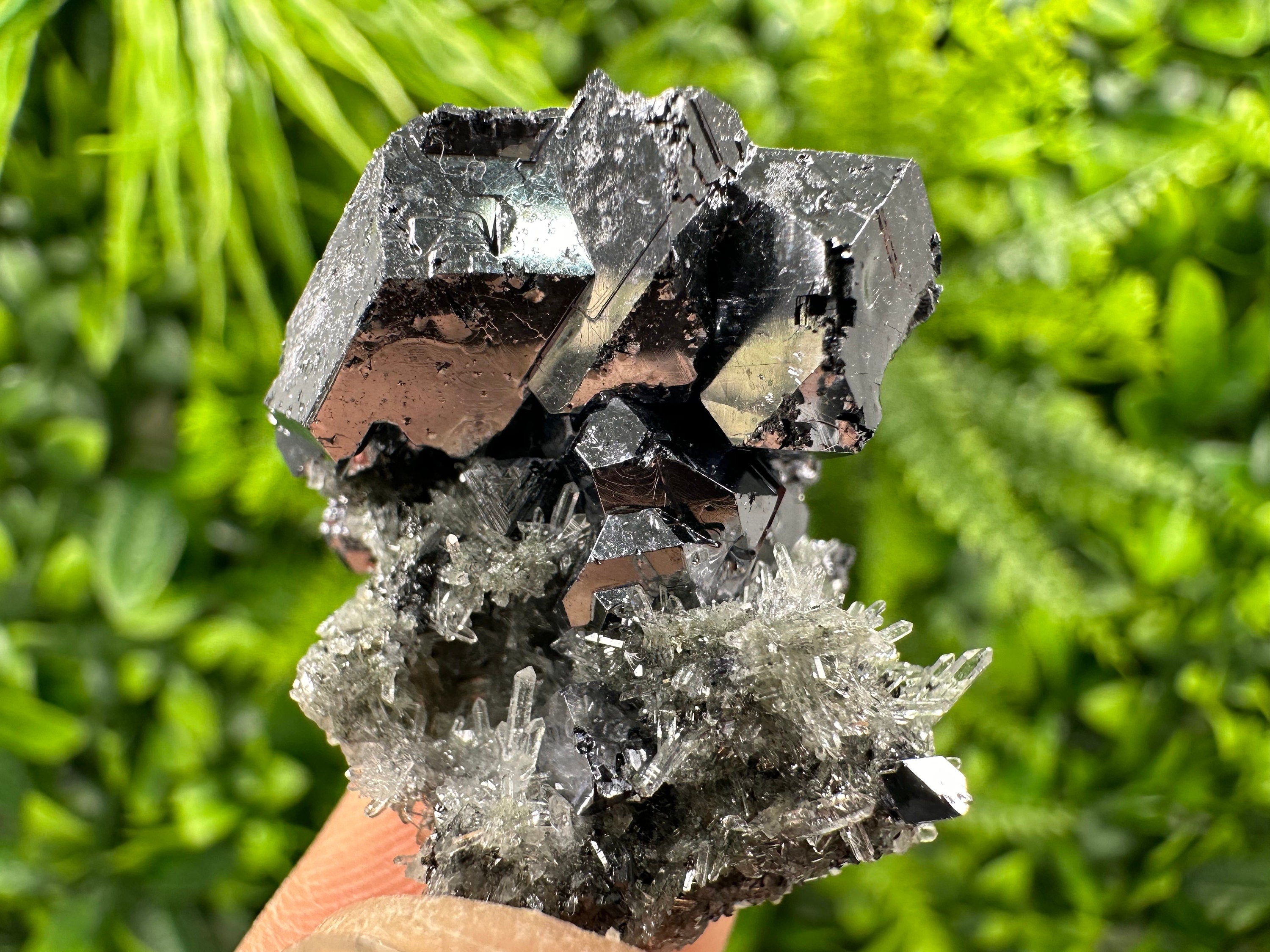 Galena on Needle Quartz, Borieva Mine Crystal