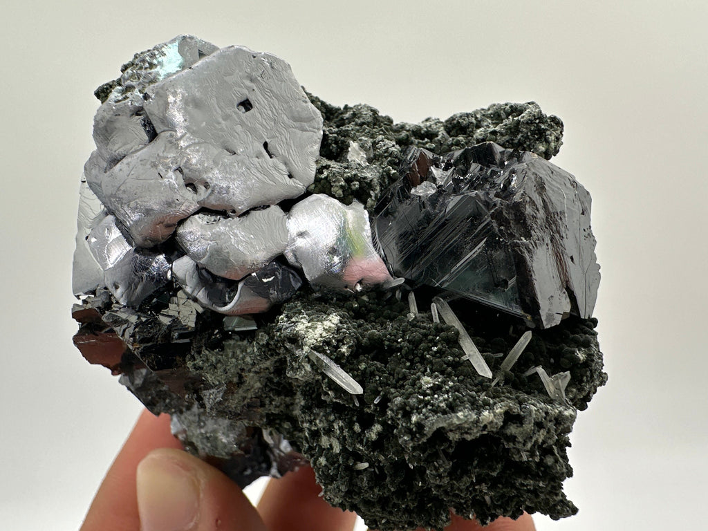 Galena, Calcite, Sphalerite on Quartz with Chlorite: Collection Mineral Decor