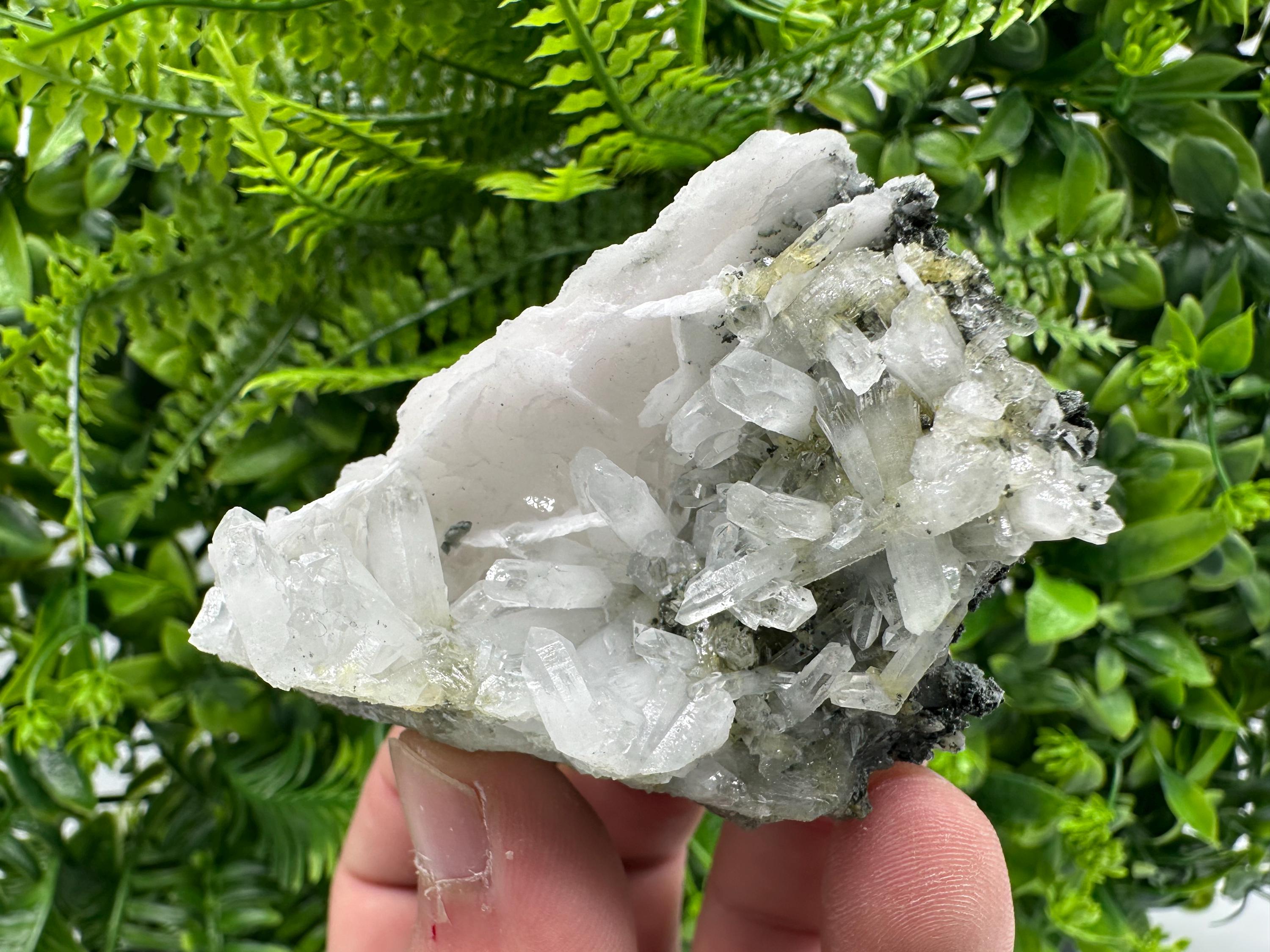 Quartz on Chlorite Matrix with Calcite, Bulgarian Mineral Specimen