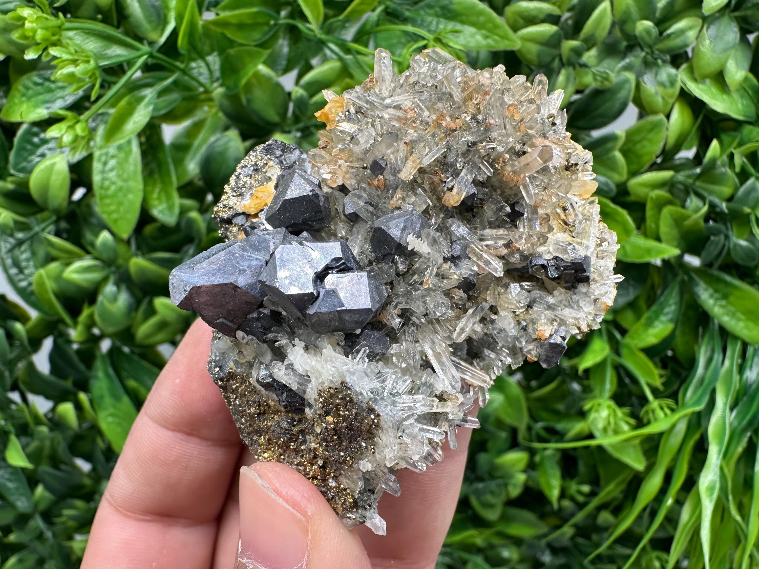Stunning Shiny Galena,Sphalerite on needle Quartz,from Borieva mine,Bulgaria natural mine Souvenir crystal,collectors speciment,gift,stone