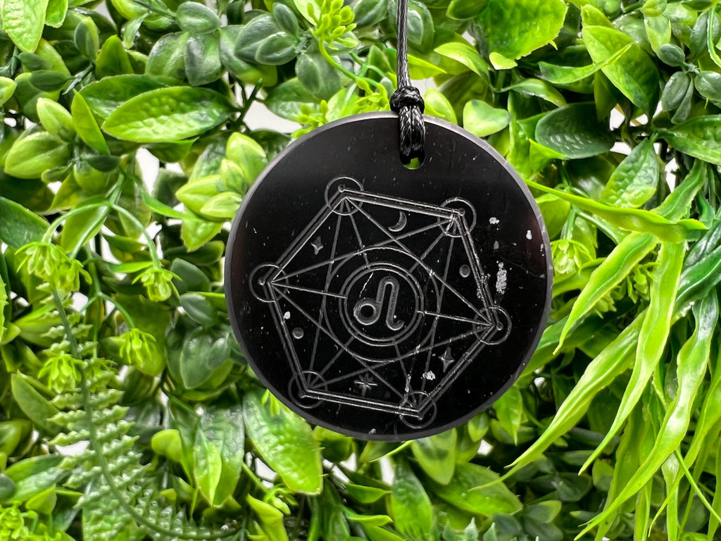Shungite Leo Zodiac Pendant Necklace: EMF Protection Healing Stone