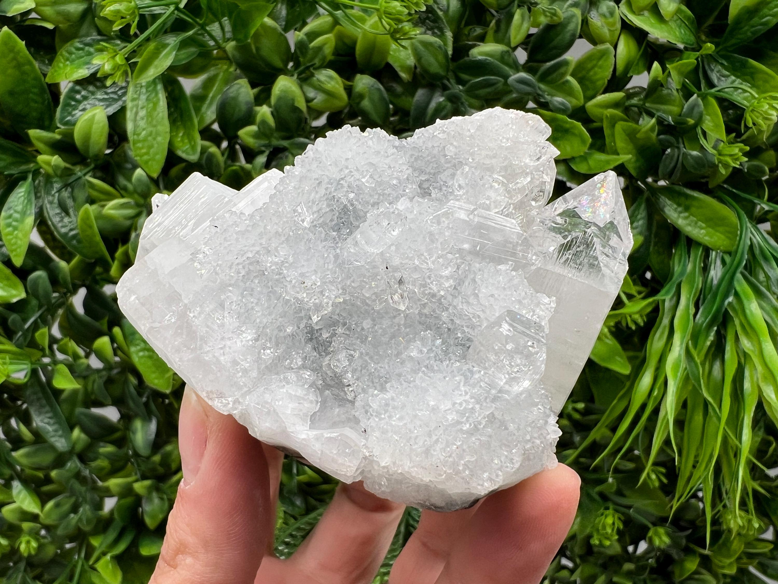 Transparent Apophyllite on Chalcedony, Natural Crystal Specimen, India Minerals