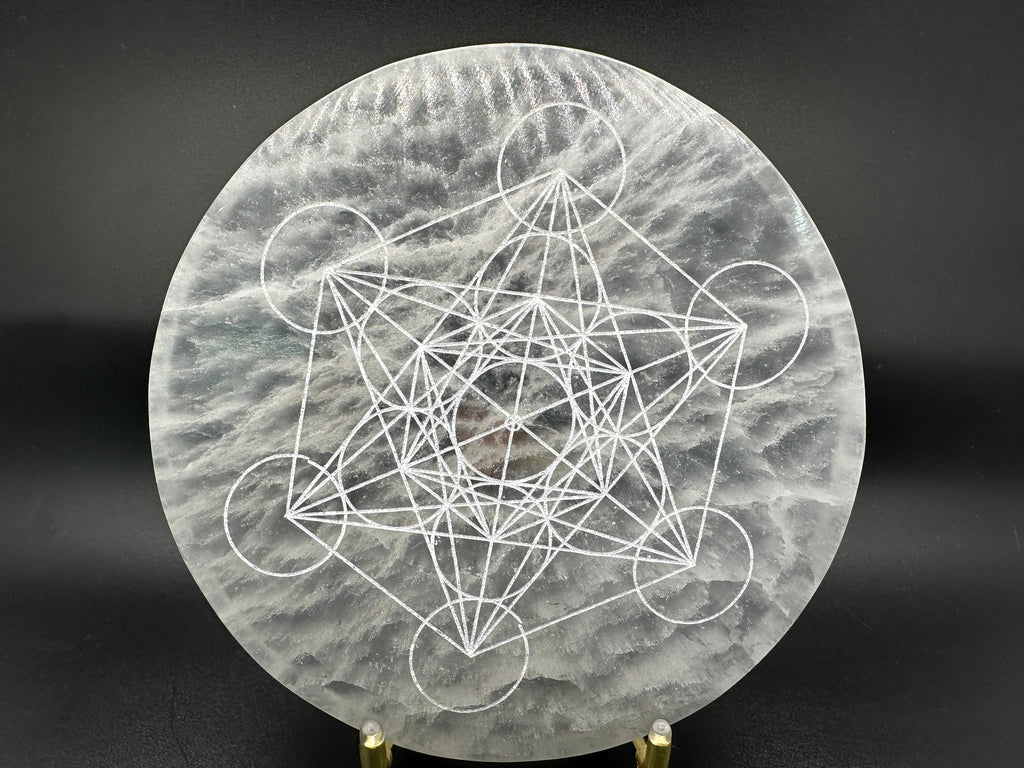 Selenite Charging Plate: Metatron's Cube Sacred Geometry Grid