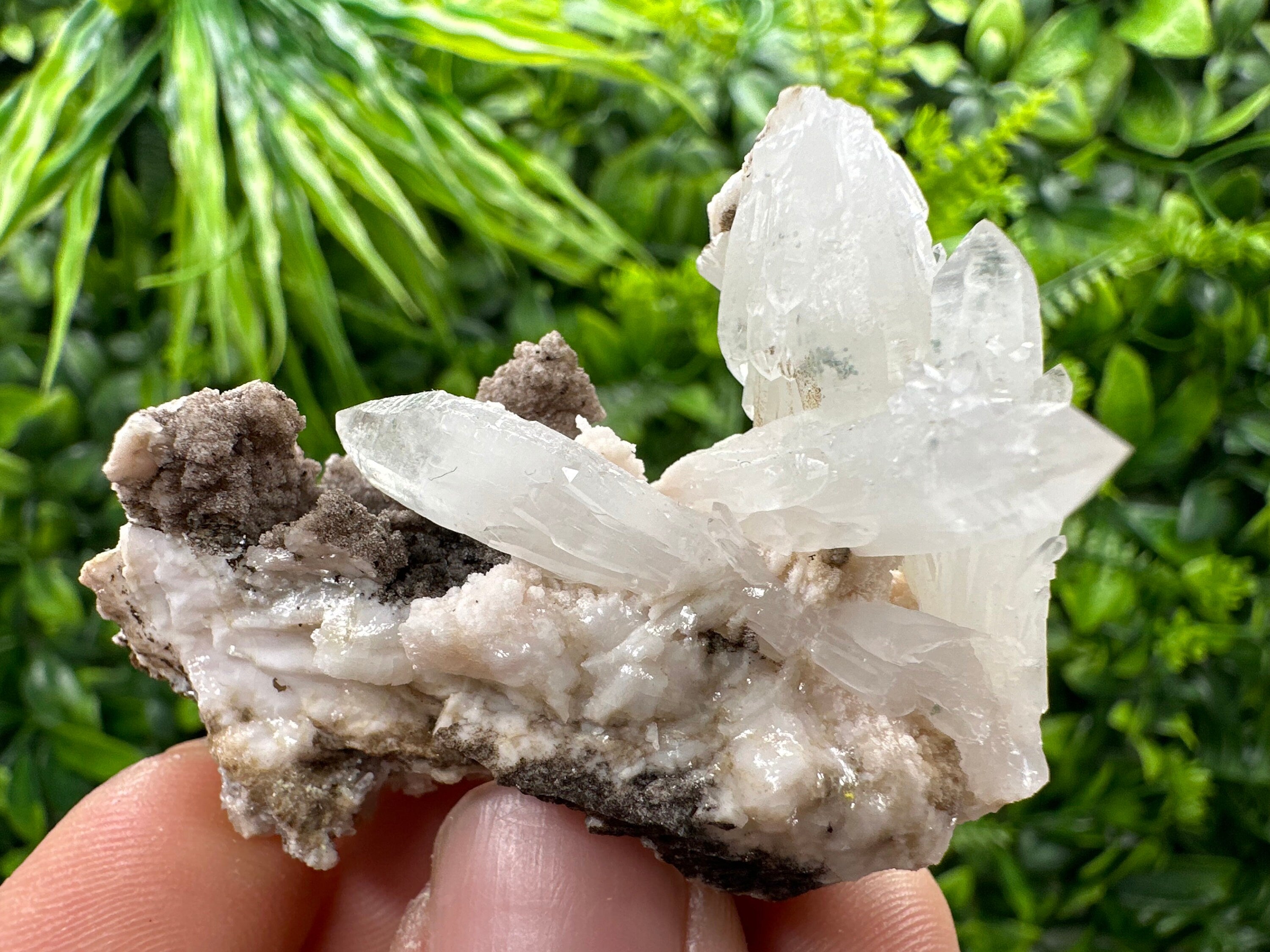 Quartz with Chlorite on Rhodochrosite and Siderite - Natural Crystal Decor
