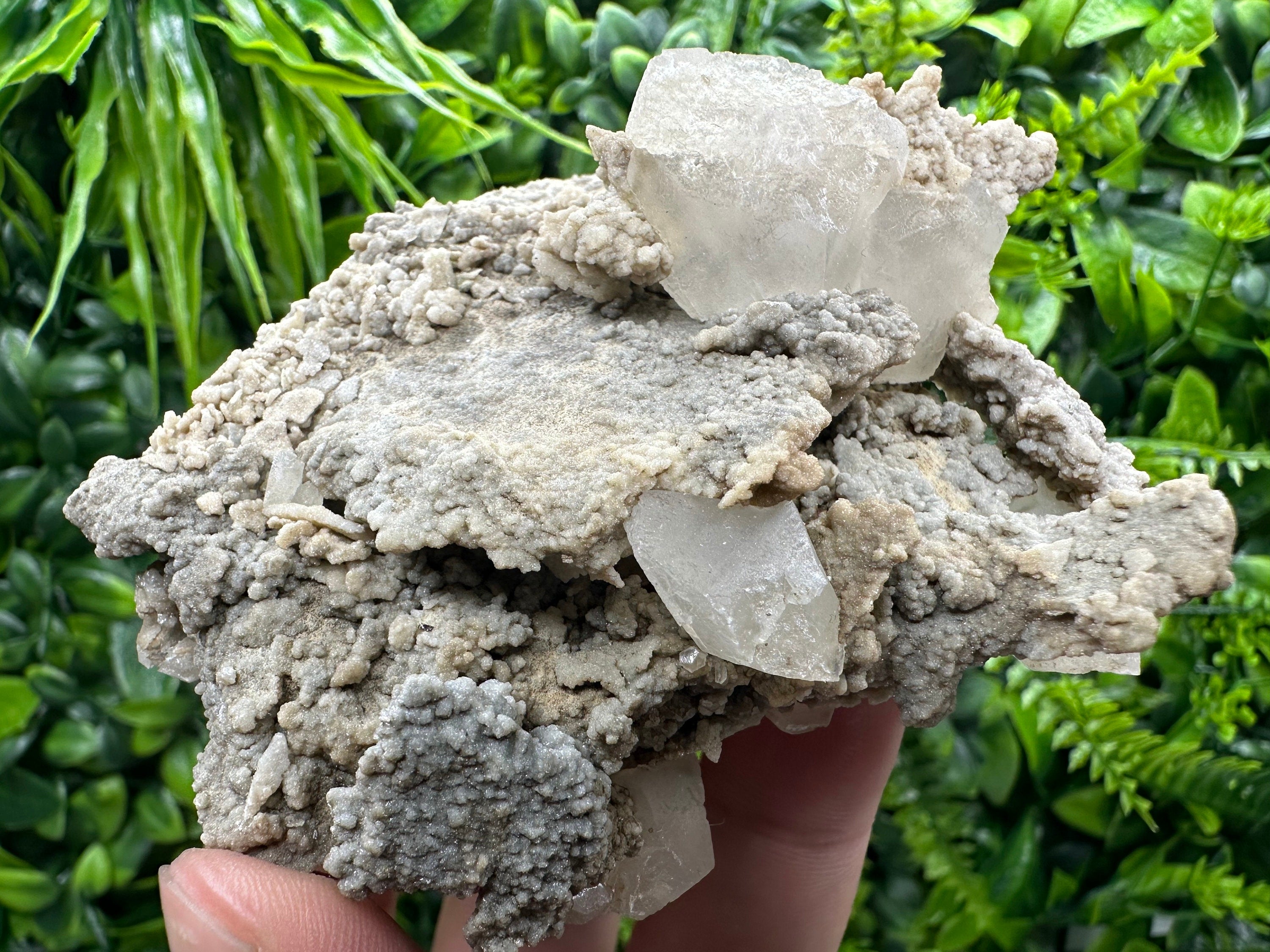 White Calcite on Matrix, Madan Bulgaria Mineral Specimen