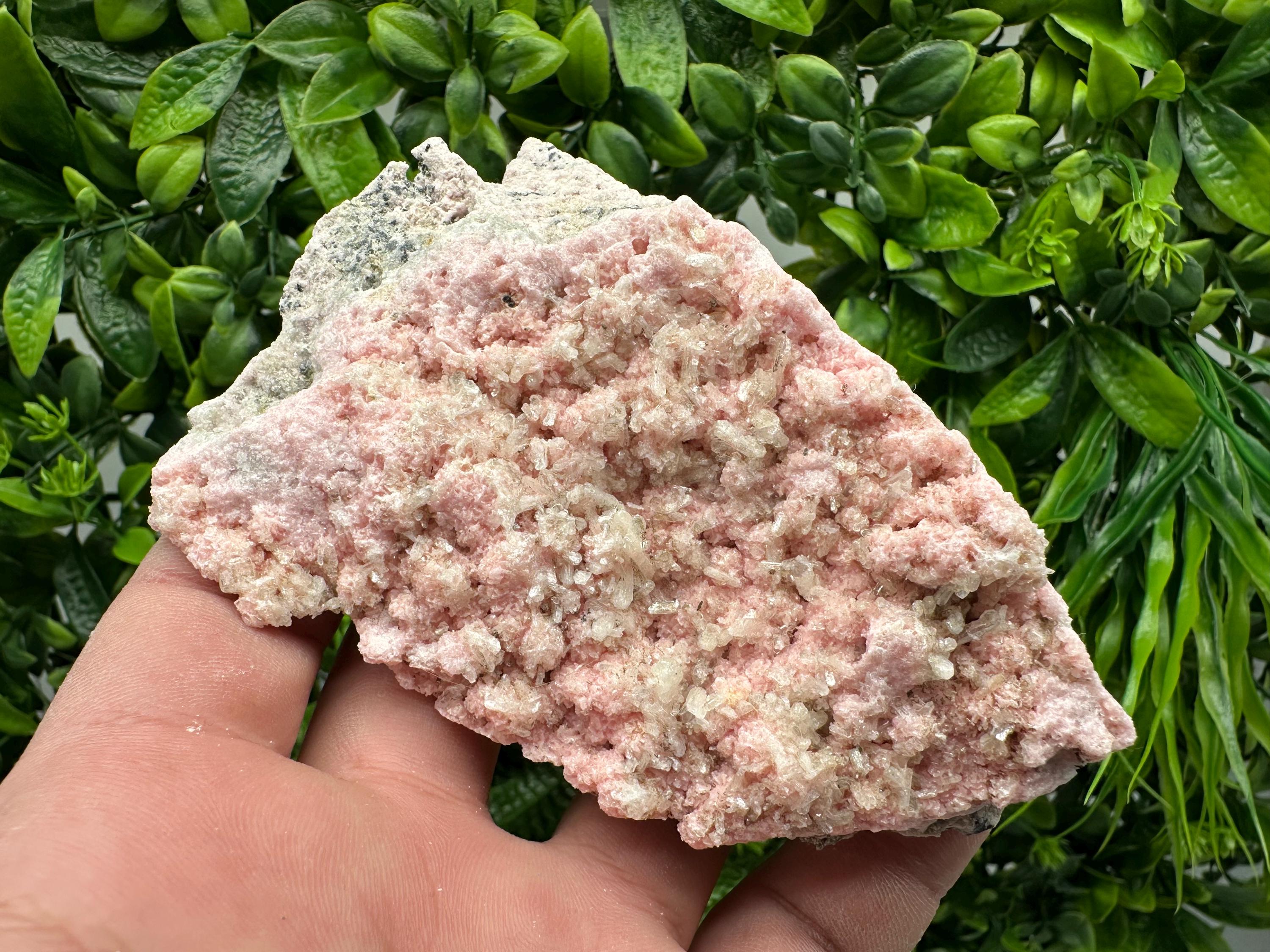 Rhodochrosite on Quartz: Pink Mineral Specimen, Starnica Mine