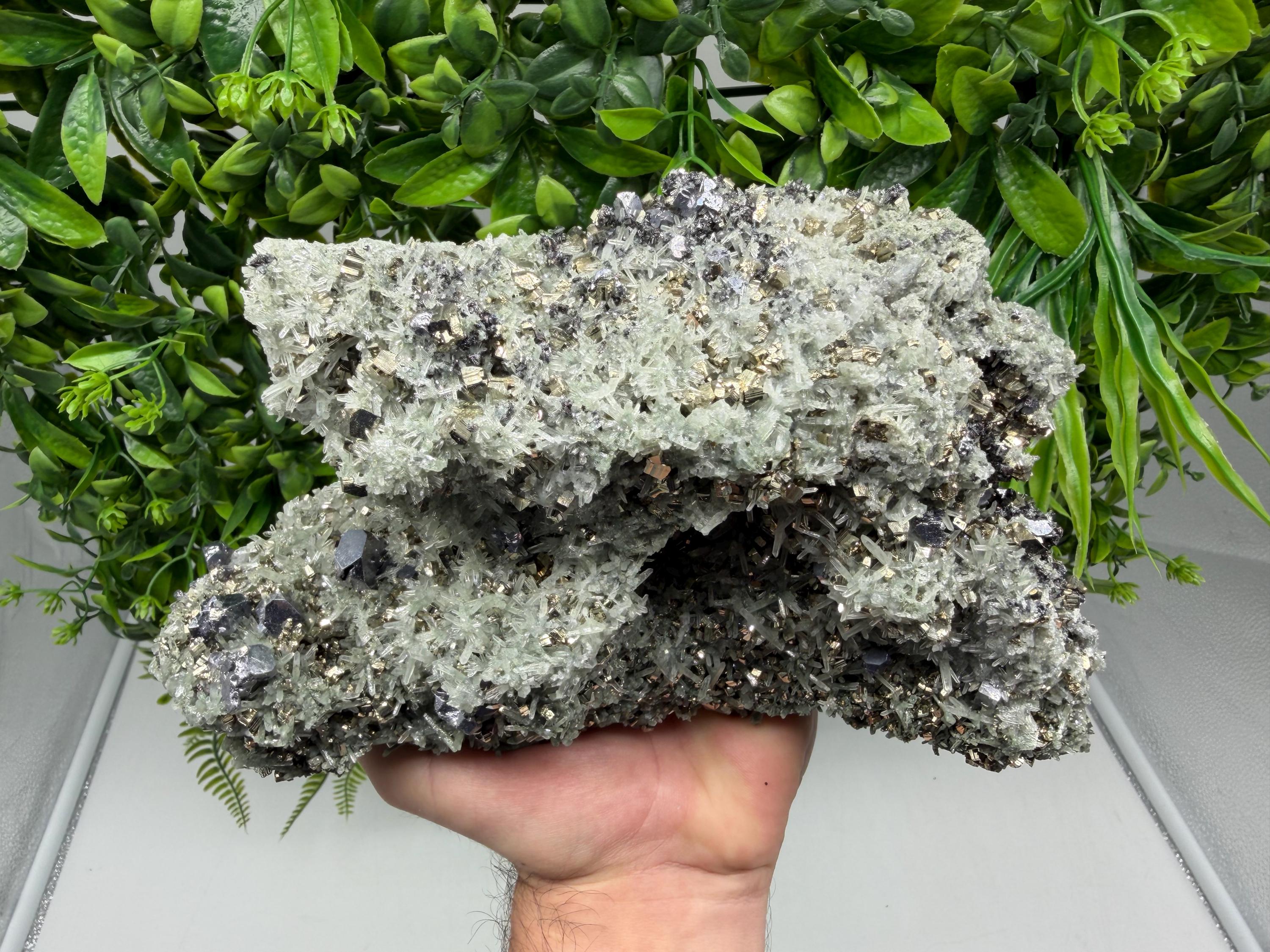 Galena on Green Quartz with Chlorite, Borieva Mine Mineral Specimen