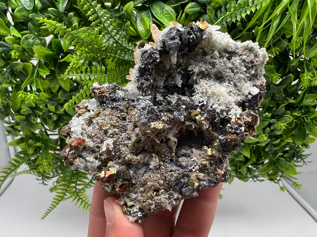Wonderful Rainbow Pyrite,Sphalerite on Quartz from 9 th September mine,Madan,Bulgaria natural,collectibles mineral specimen,home decor stone