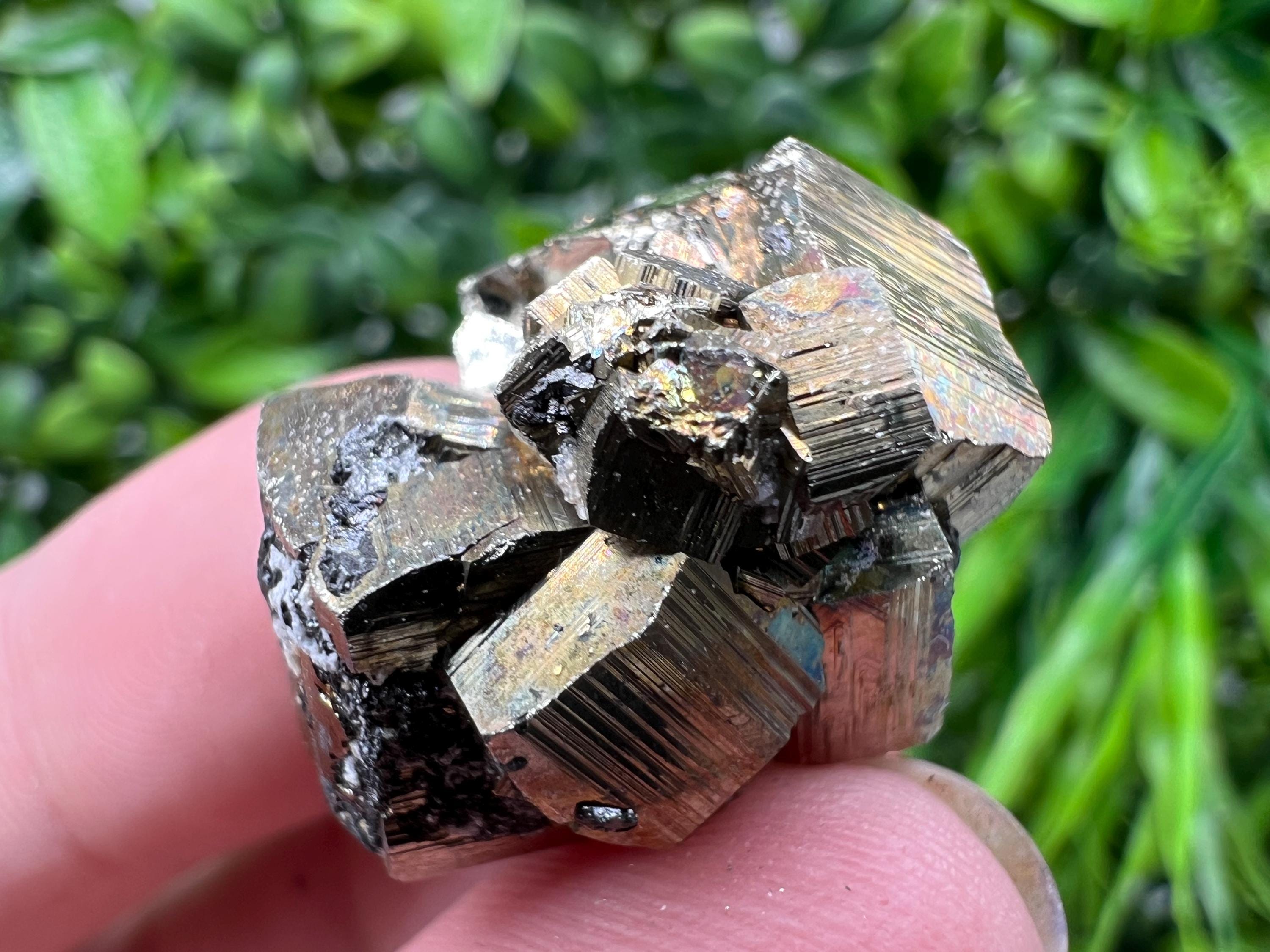 Rainbow Pyrite with Calcite, Natural Crystal Mineral Souvenir, Bulgaria
