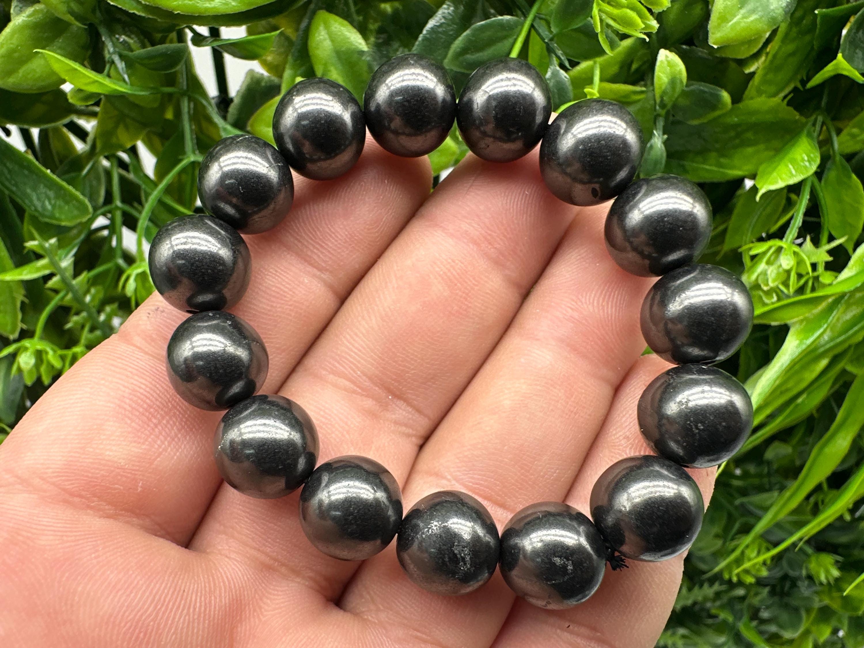 Shungite Bracelet: Natural Gemstone, EMF Protection, 10mm Beaded Bracelet