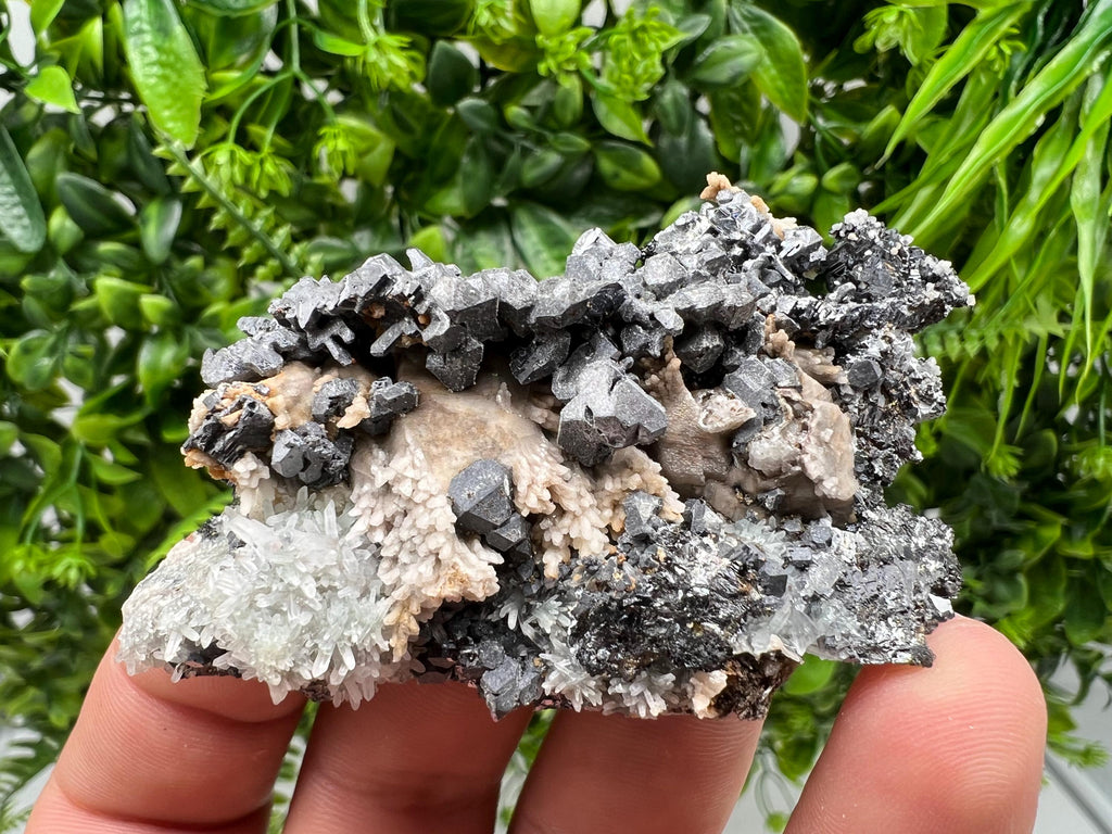 Natural Galena Cluster with Siderite and Quartz, Bulgaria Mineral Specimen