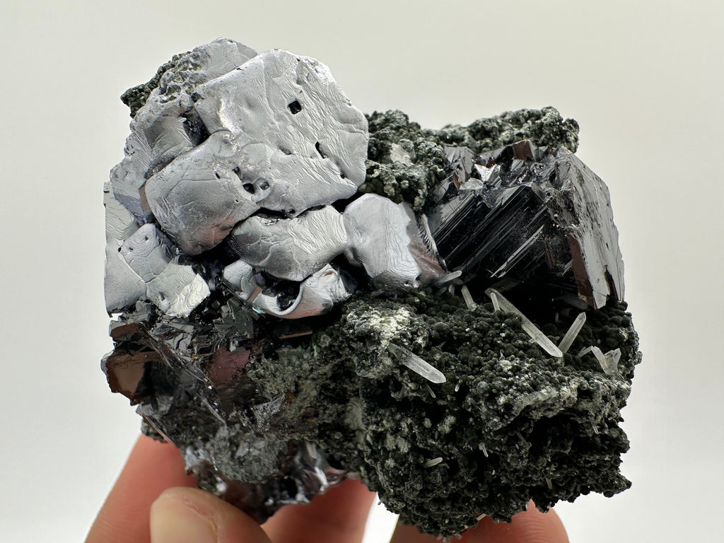 Galena, Calcite, Sphalerite on Quartz with Chlorite: Collection Mineral Decor