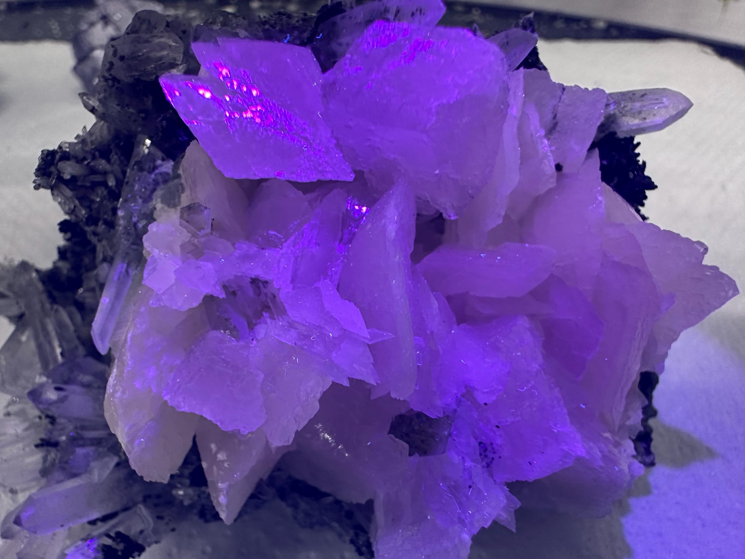 Calcite on Quartz with Chlorite, Borieva Mine Mineral Specimen
