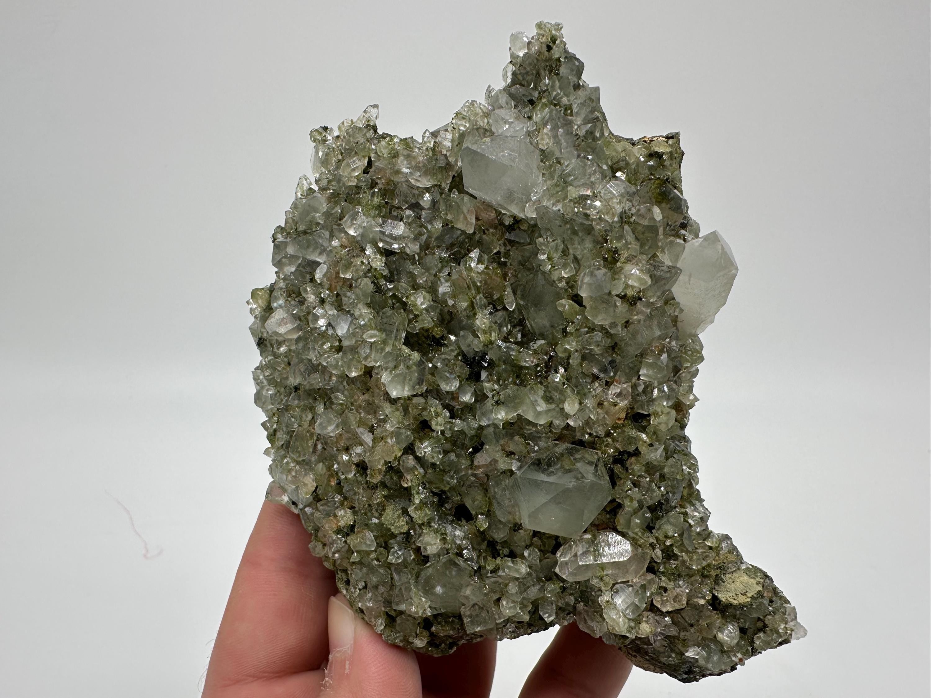 Sparkly Green Epidote with Quartz Crystals, Eastern Anatolian Mineral Specimen