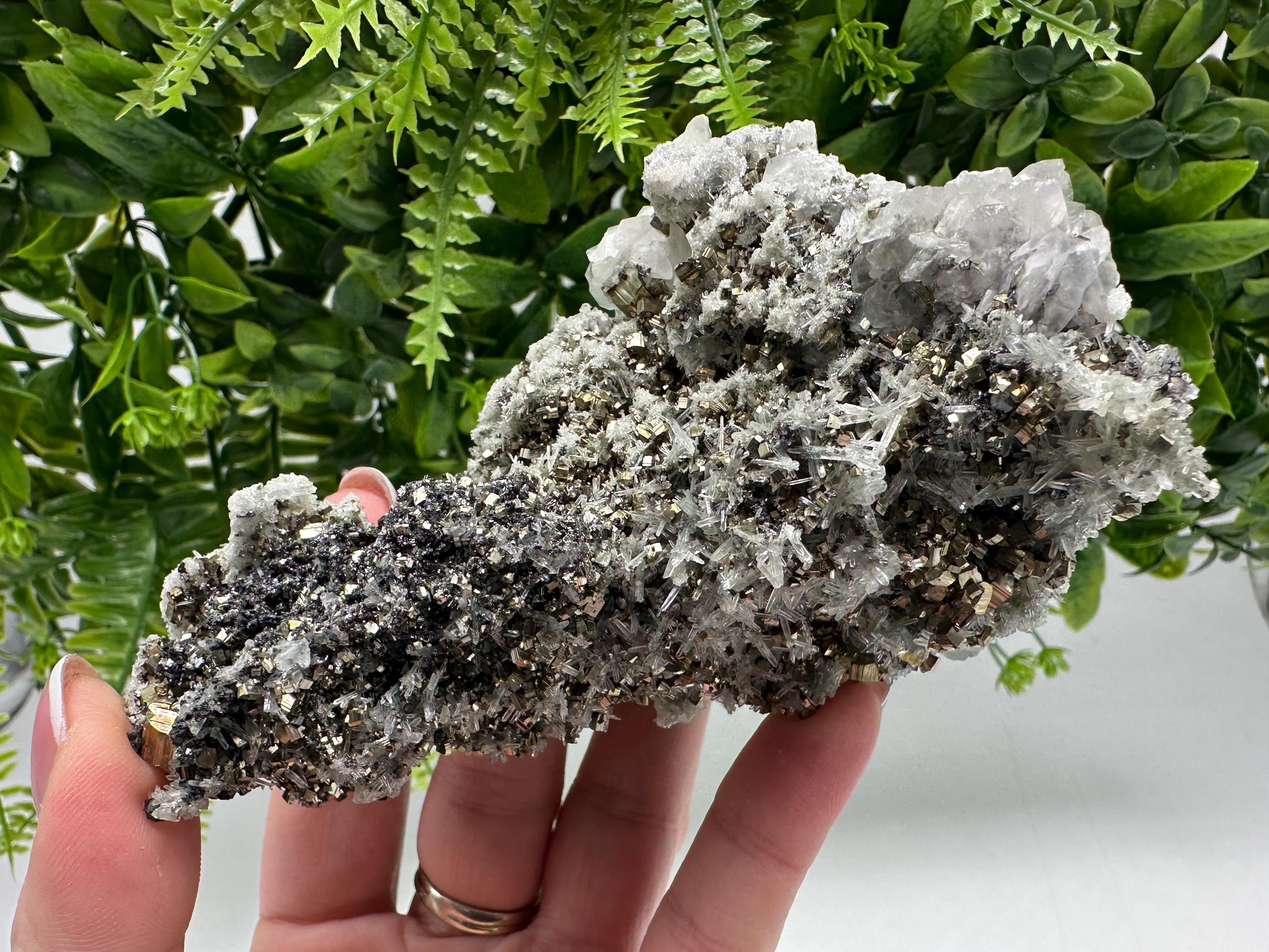 Stunning Pyrite on Quartz,Calcite from Borieva mine,Madan,Bulgaria,natural,collectible mineral specimen,home decor stone,collection crystal