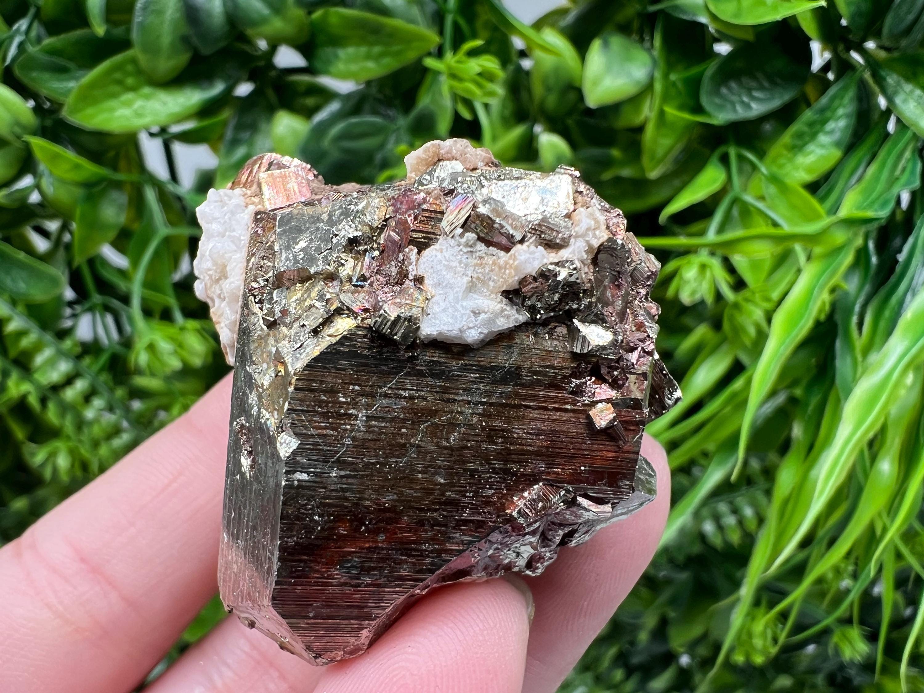 Rainbow Pyrite with Calcite, Natural Mineral Souvenir, Borieva Bulgaria