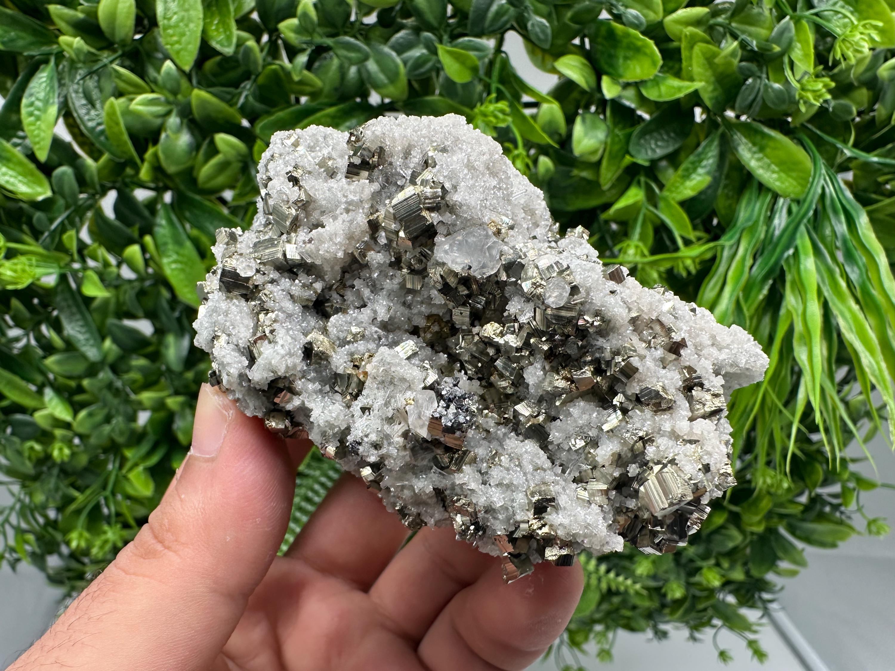 Stunning Pyrite on Quartz,Calcite from Borieva mine,Madan,Bulgaria,natural,collectible mineral specimen,home decor stone,collection crystal