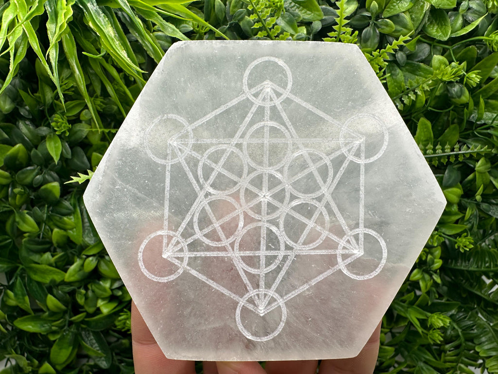 Hexagonal Selenite Charging Plate: Sacred Geometry Energy Grid (12cm)