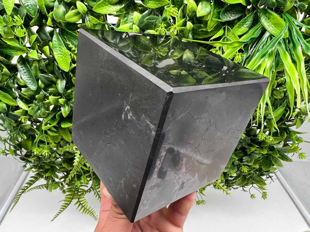 Large Shungite Cube (10cm): Polished EMF Protection Crystal