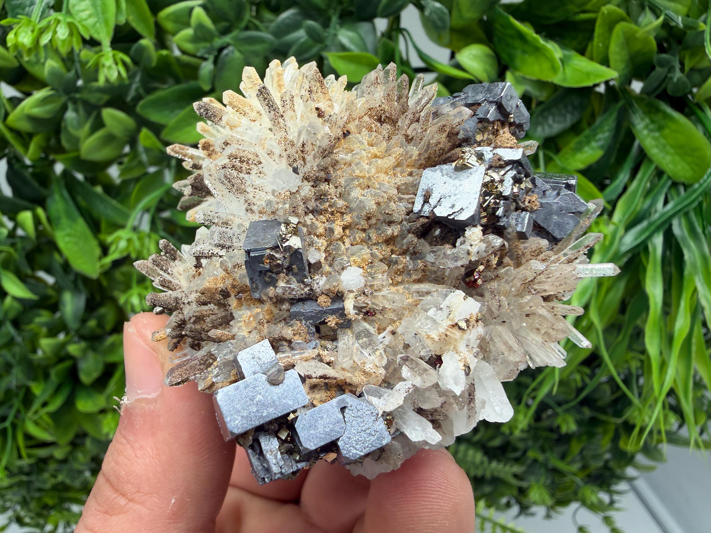 Stunning Galena,Sphalerite on Quartz whit Siderite from 9 th September mine,Madan,Bulgaria,Natural,collectible mineral specimen,home decor