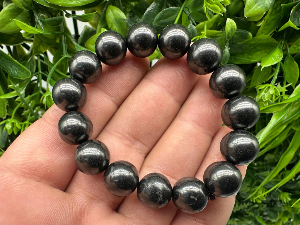 Shungite Bracelet: Natural Gemstone, EMF Protection, 10mm Beaded Bracelet