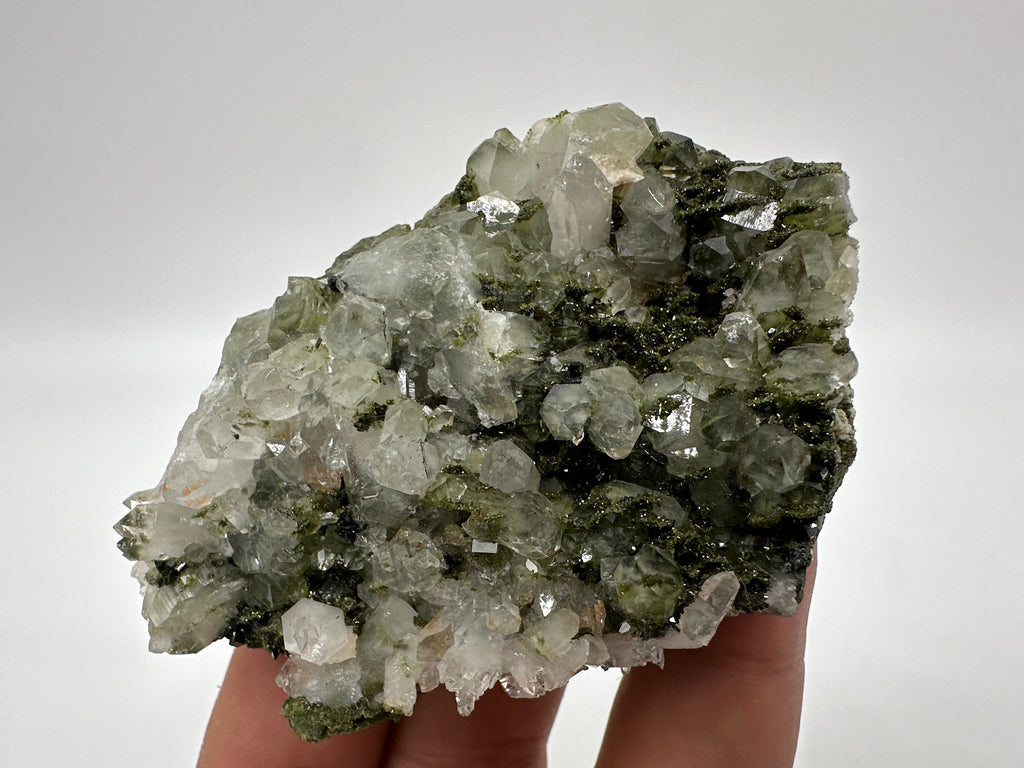 Rare Green Epidote with Quartz Crystals, Rainbow Sparkle, Turkey Mineral Specimen