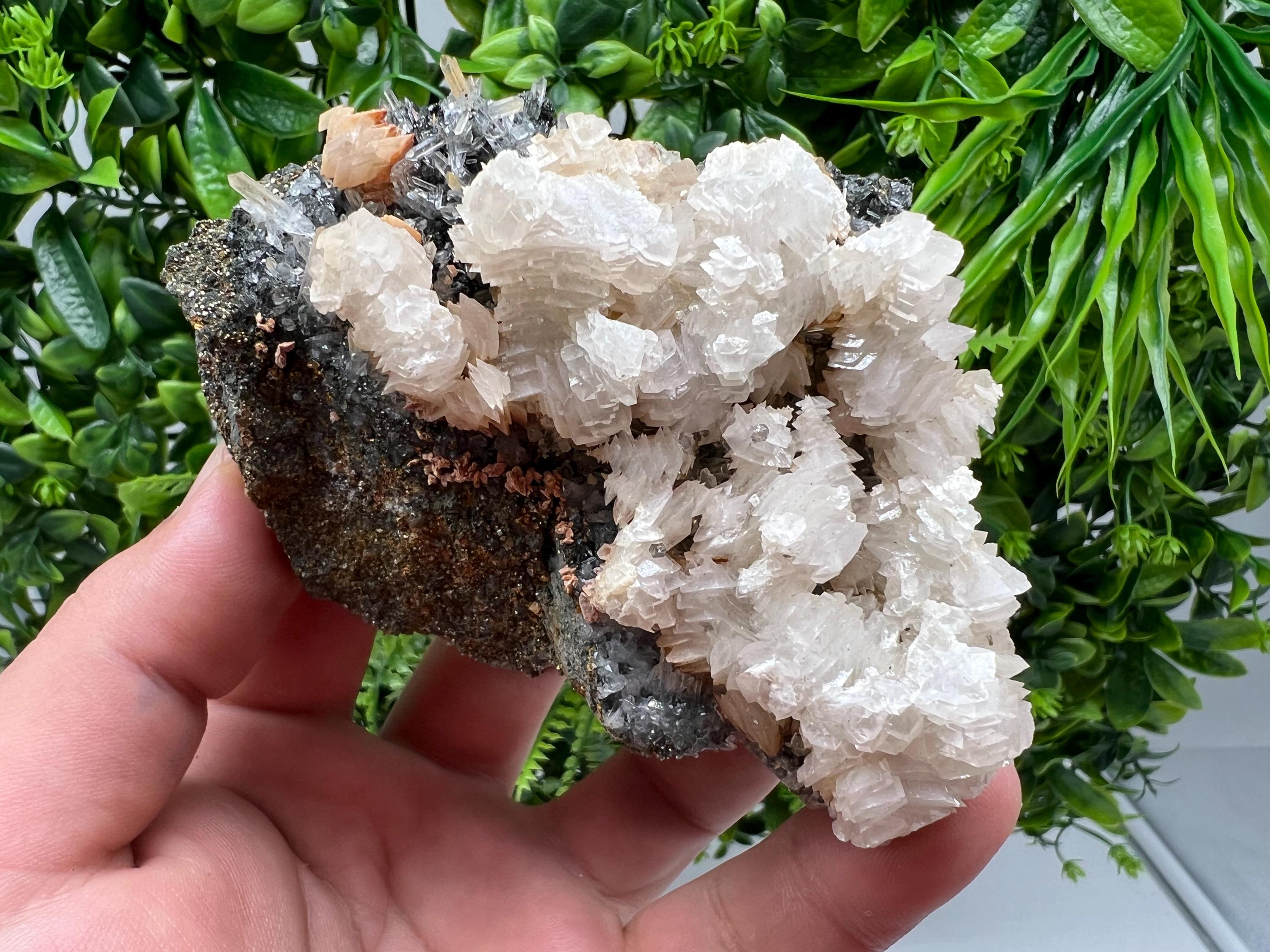Wonderful Calcite on Quartz white Sphalerite, from Borieva mine,Bulgaria,natural,collection mineral specimen,Home decor crystal,gift,healing