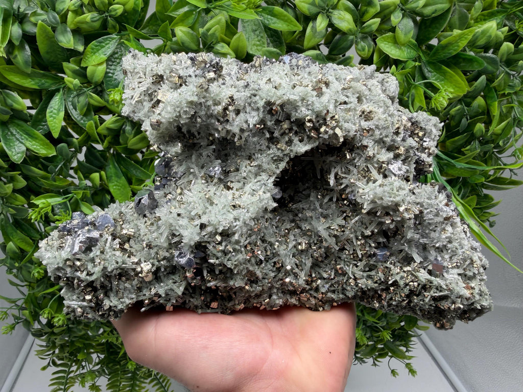 Galena on Green Quartz with Chlorite, Borieva Mine Mineral Specimen