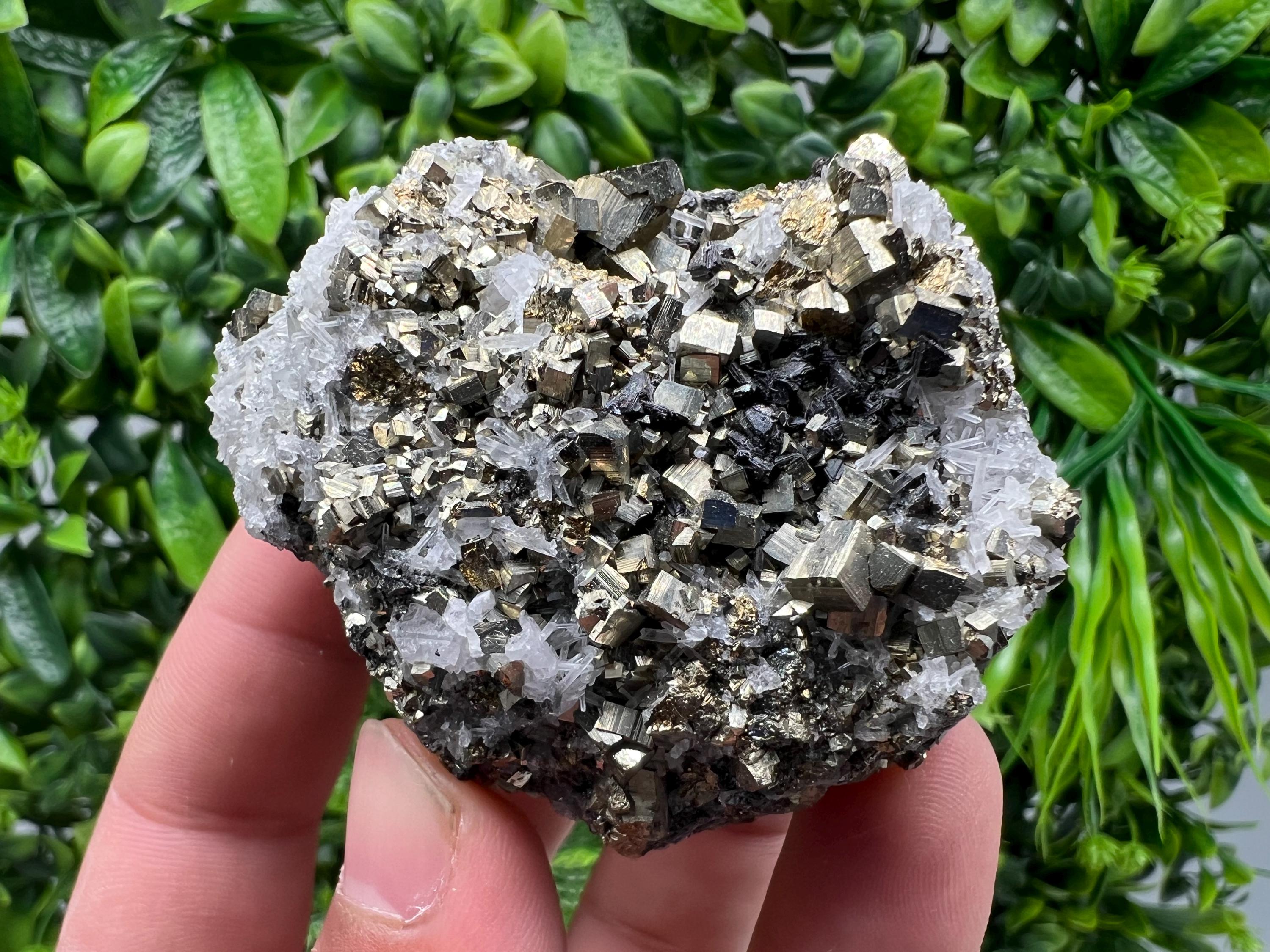 Wonderful Rainbow Pyrite on Quartz whit Oxide,natural minerals souvenir crystal,home decor,collection stone,rare minerals,Borieva Bulgaria